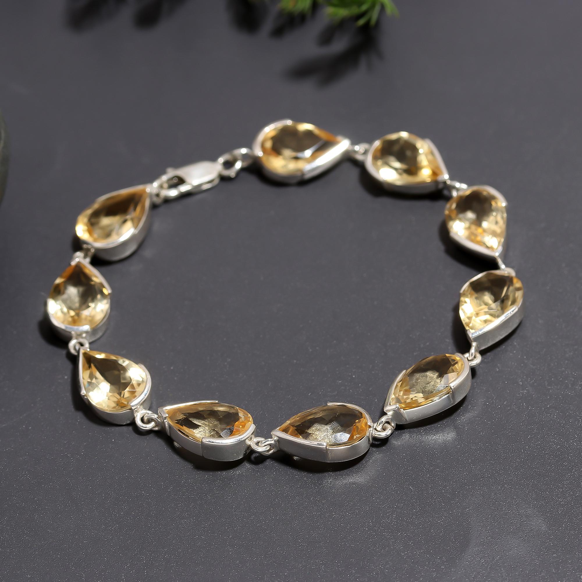 925 Silver Faceted Citrine Link Bracelet