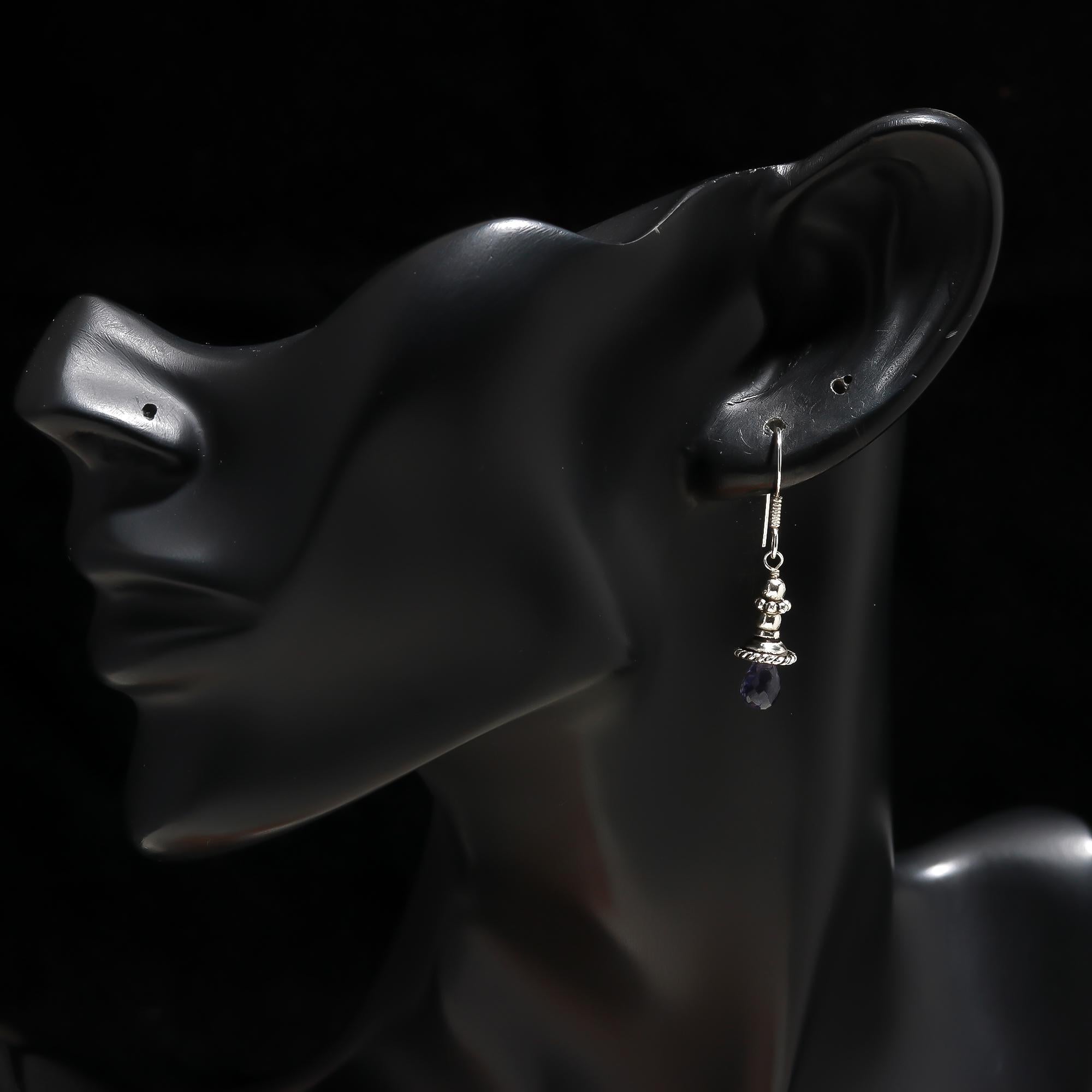 925 Silver Iolite Beaded Drop Earrings