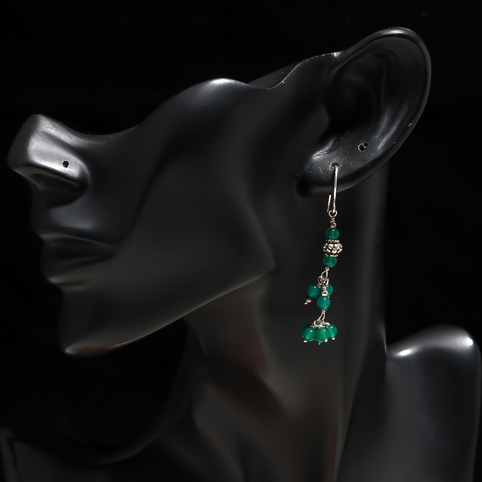 925 Silver Green Onyx Cluster Drop Earrings