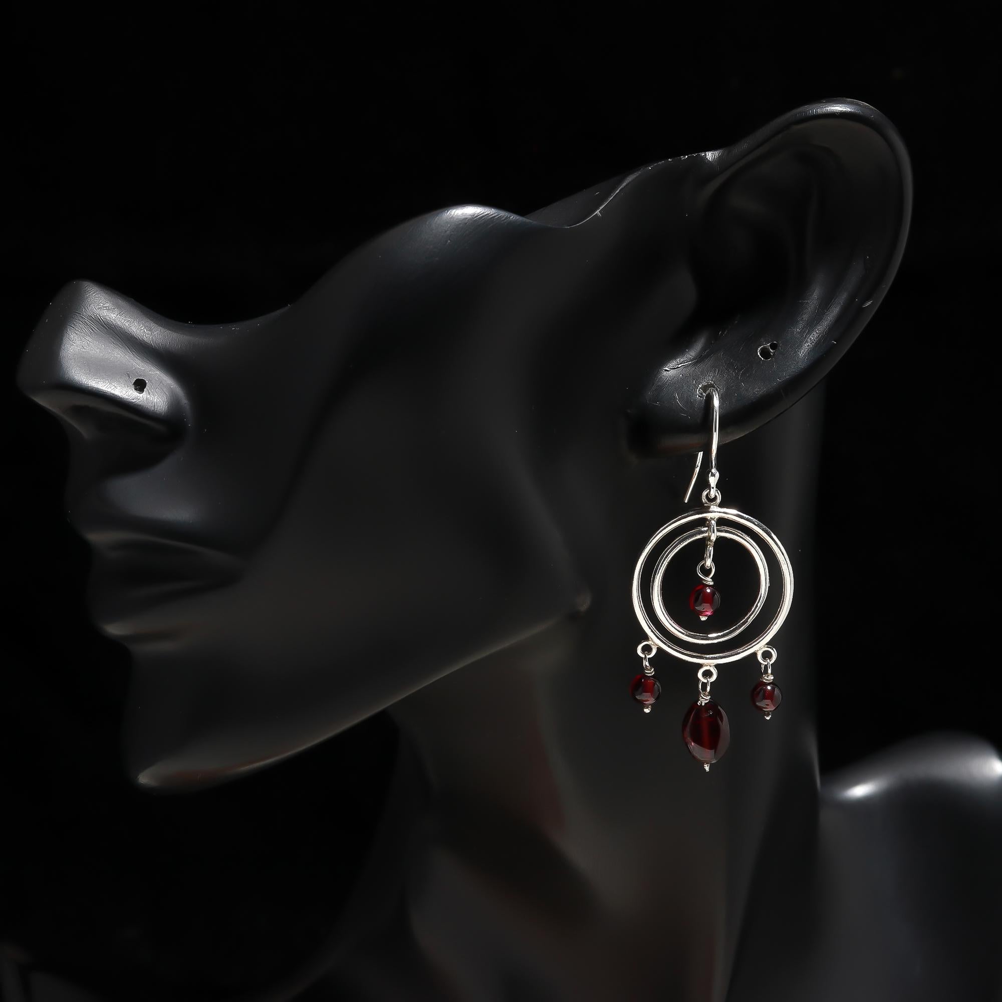 925 Silver Garnet Dangle Earrings