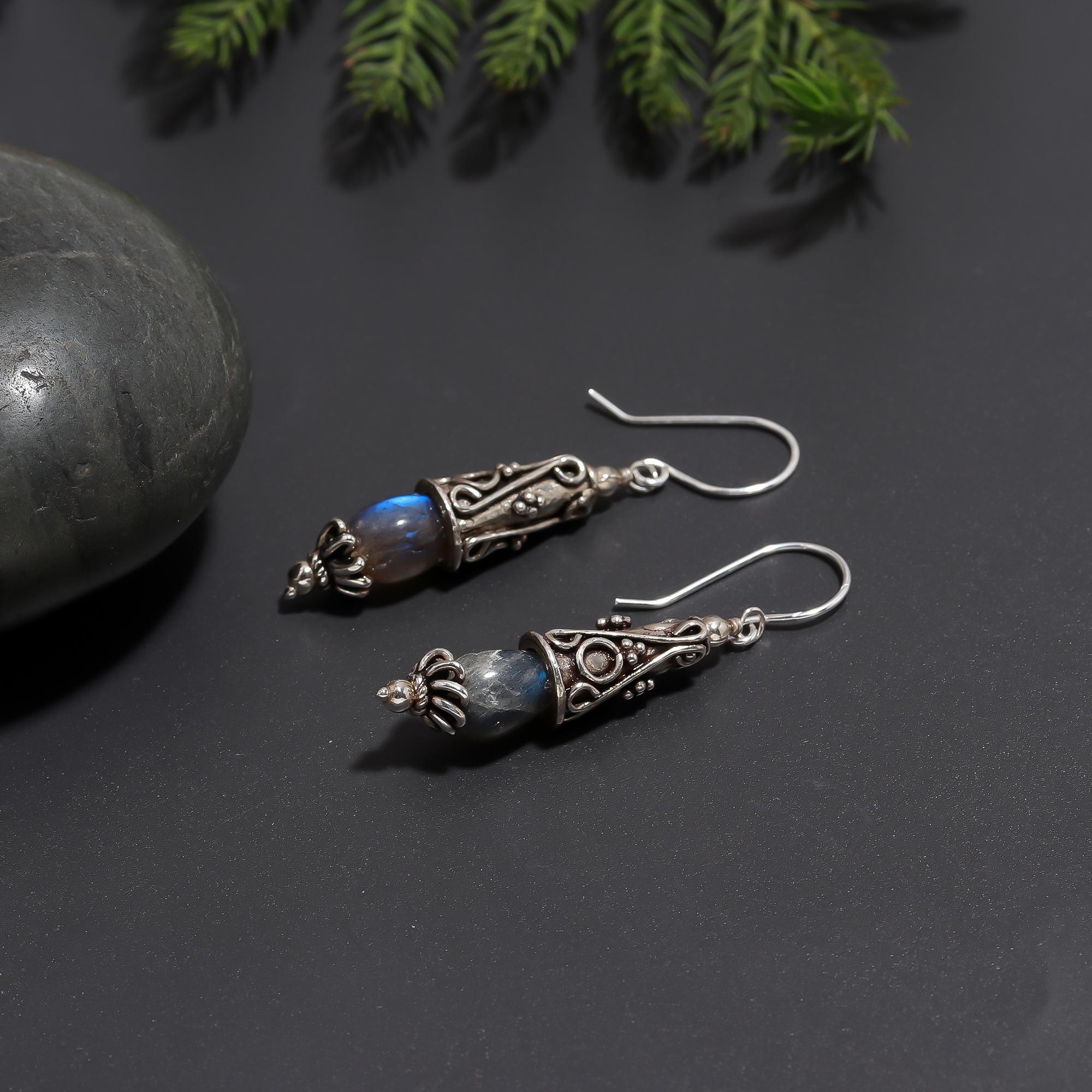 925 Silver Labradorite Dangle Earrings