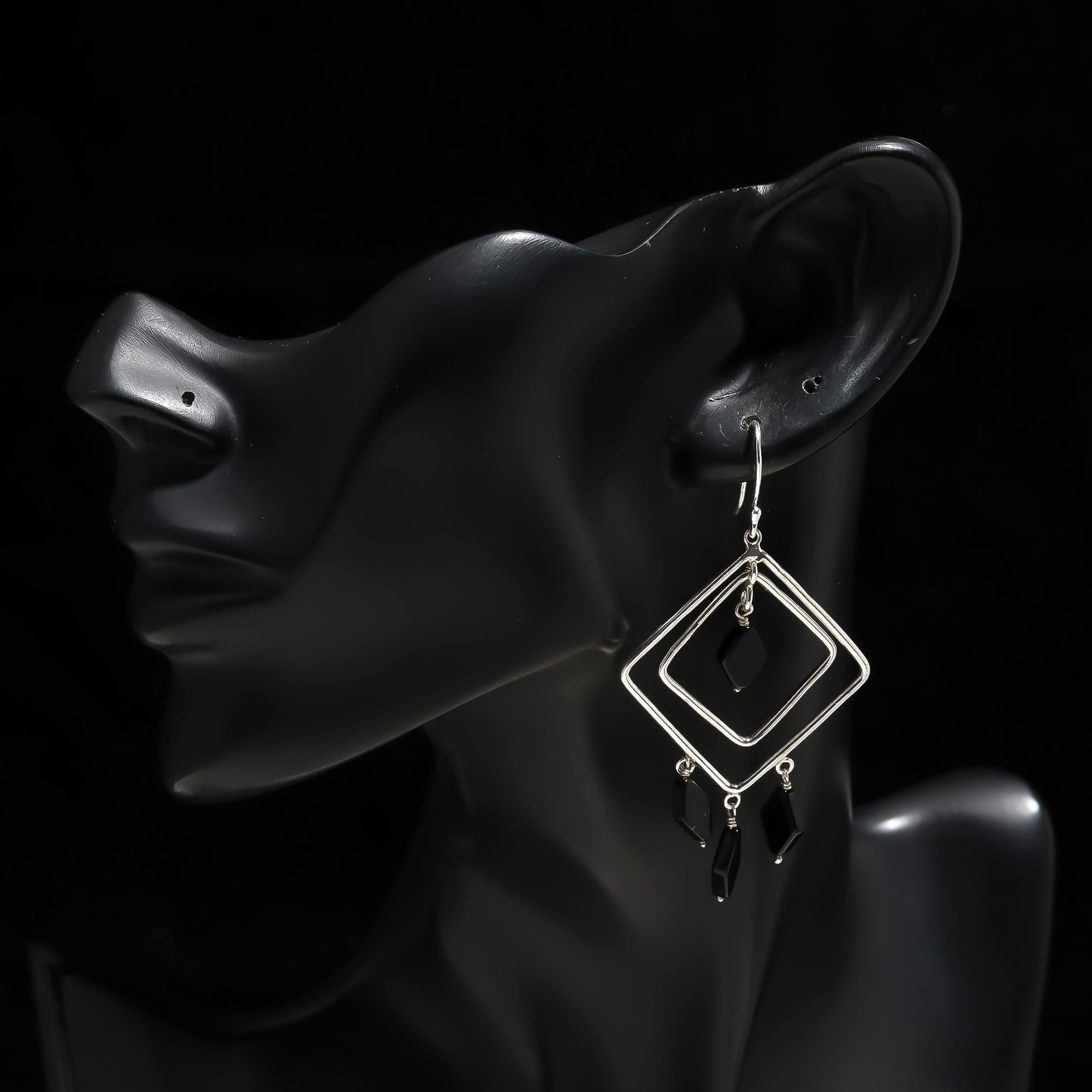 925 Silver Black Onyx Dangle Earrings