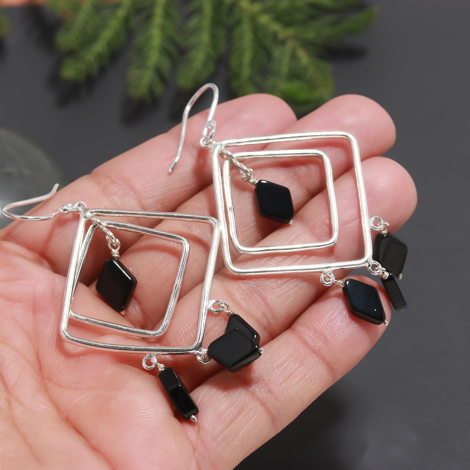 925 Silver Black Onyx Dangle Earrings