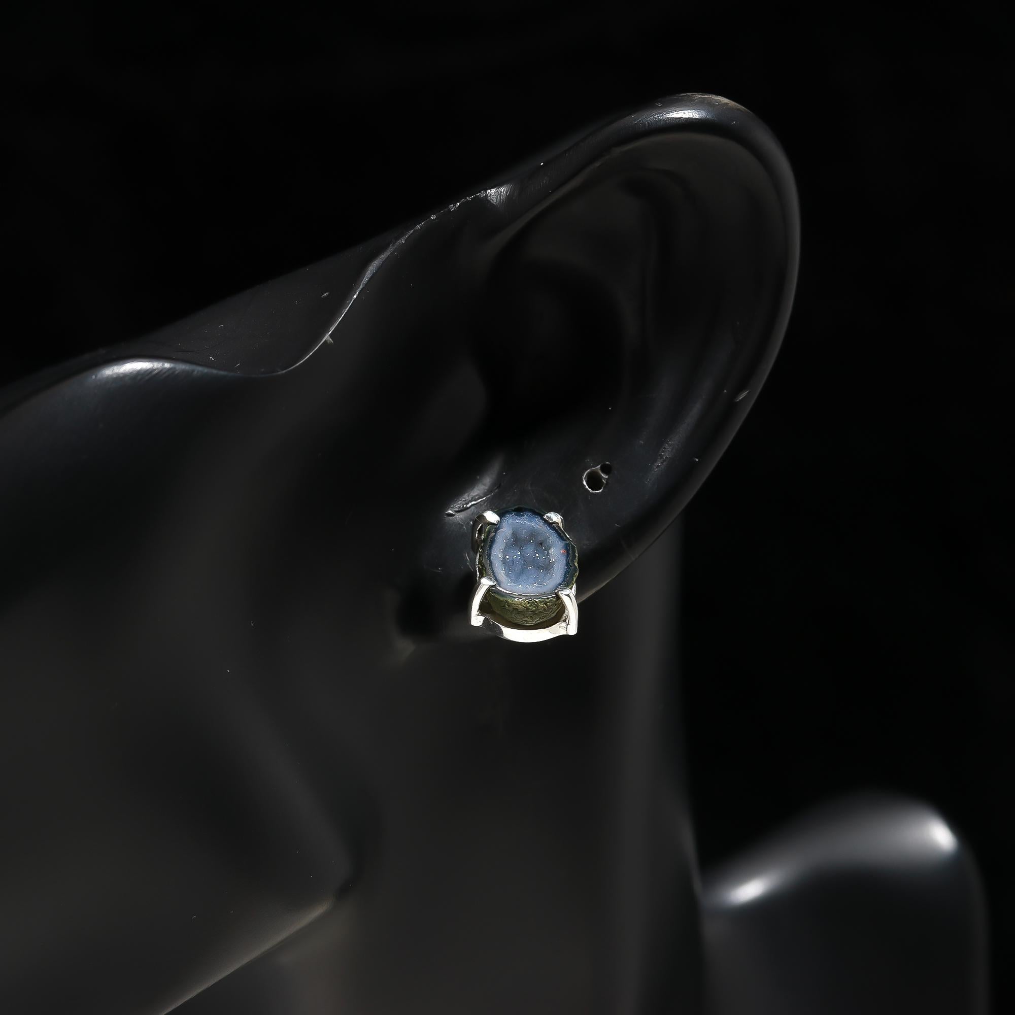 925 Silver Natural Druzy Slice Stud Earrings