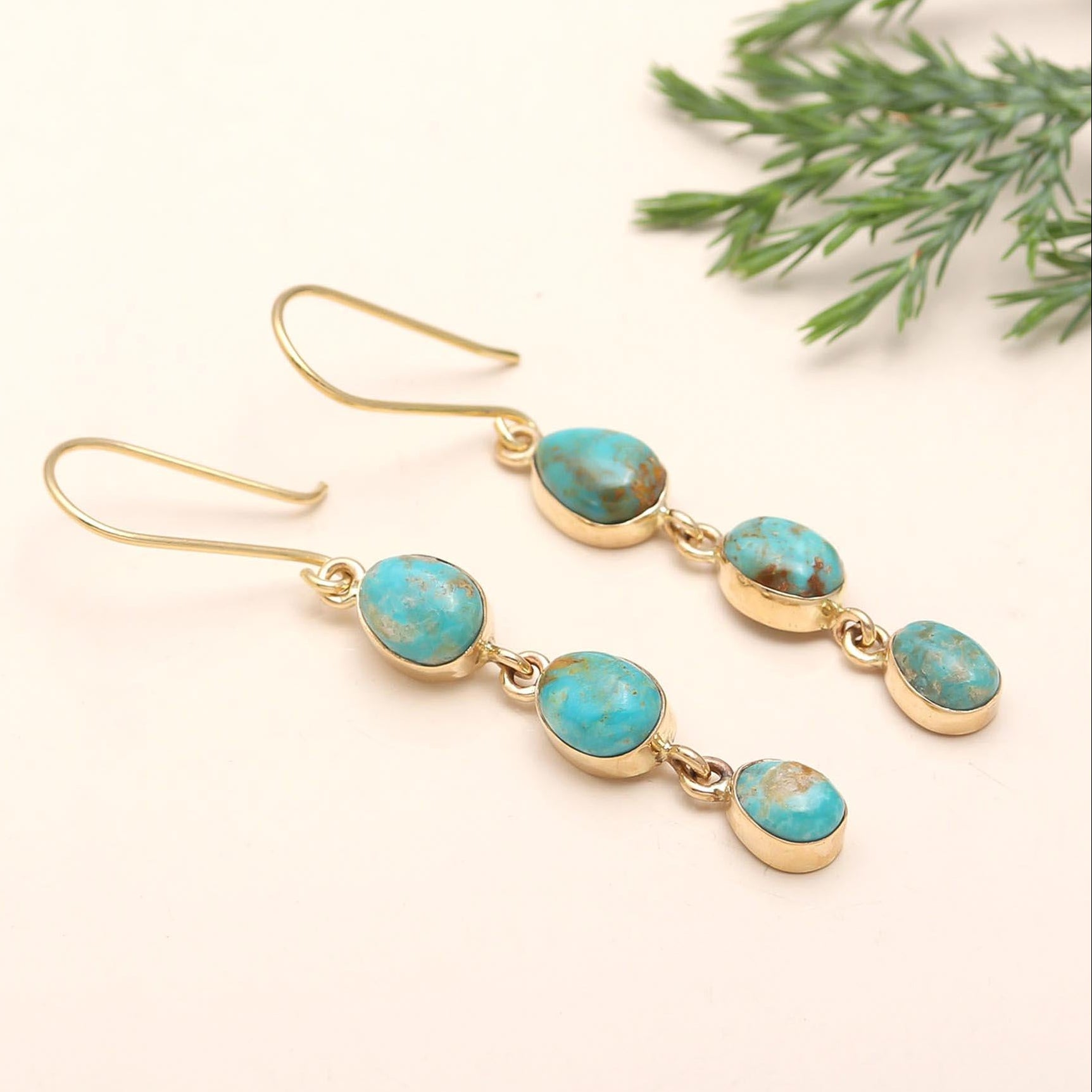 The Triple Horizon: Linear Turquoise Drop Earrings