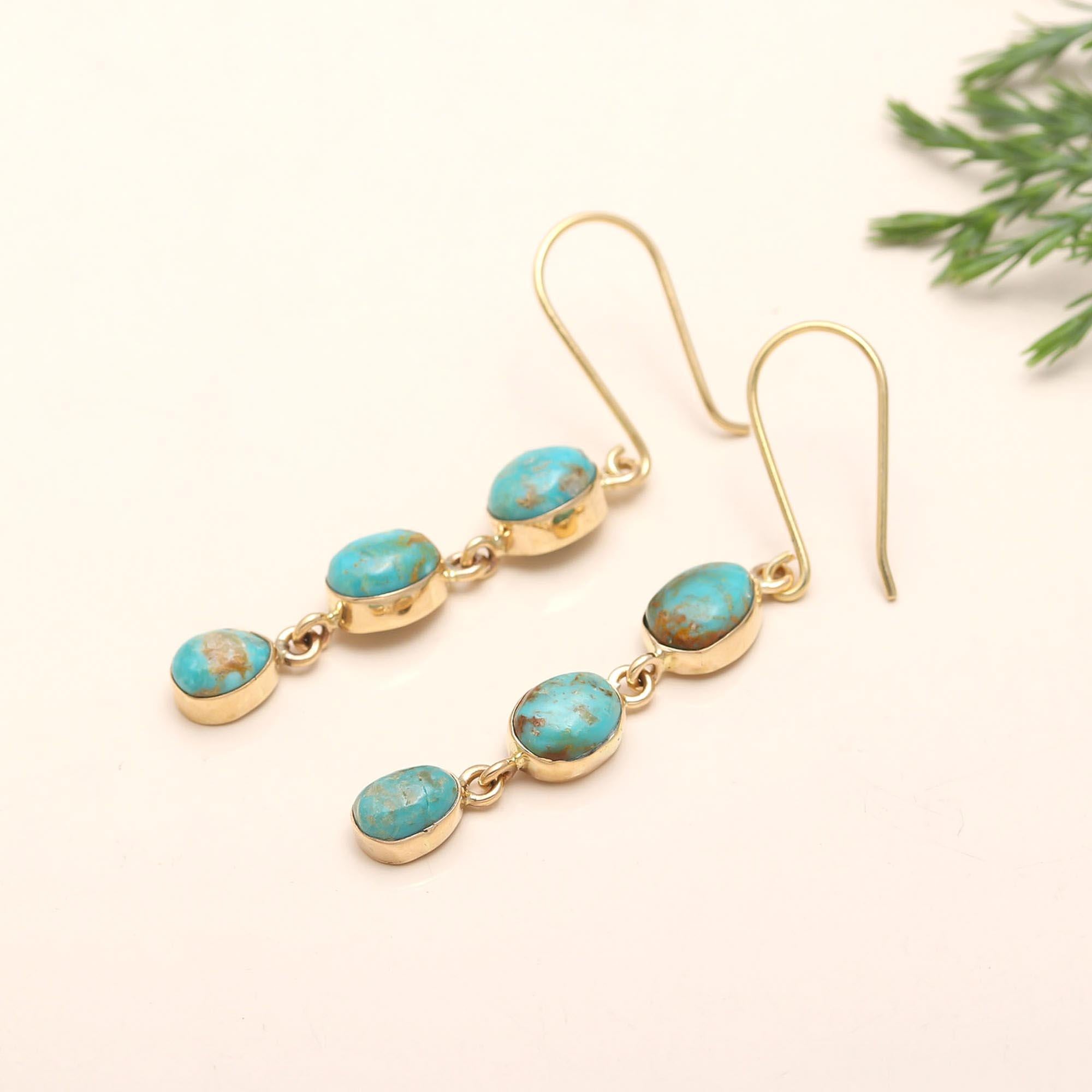 925 Silver Triple Turquoise Dangle Earrings