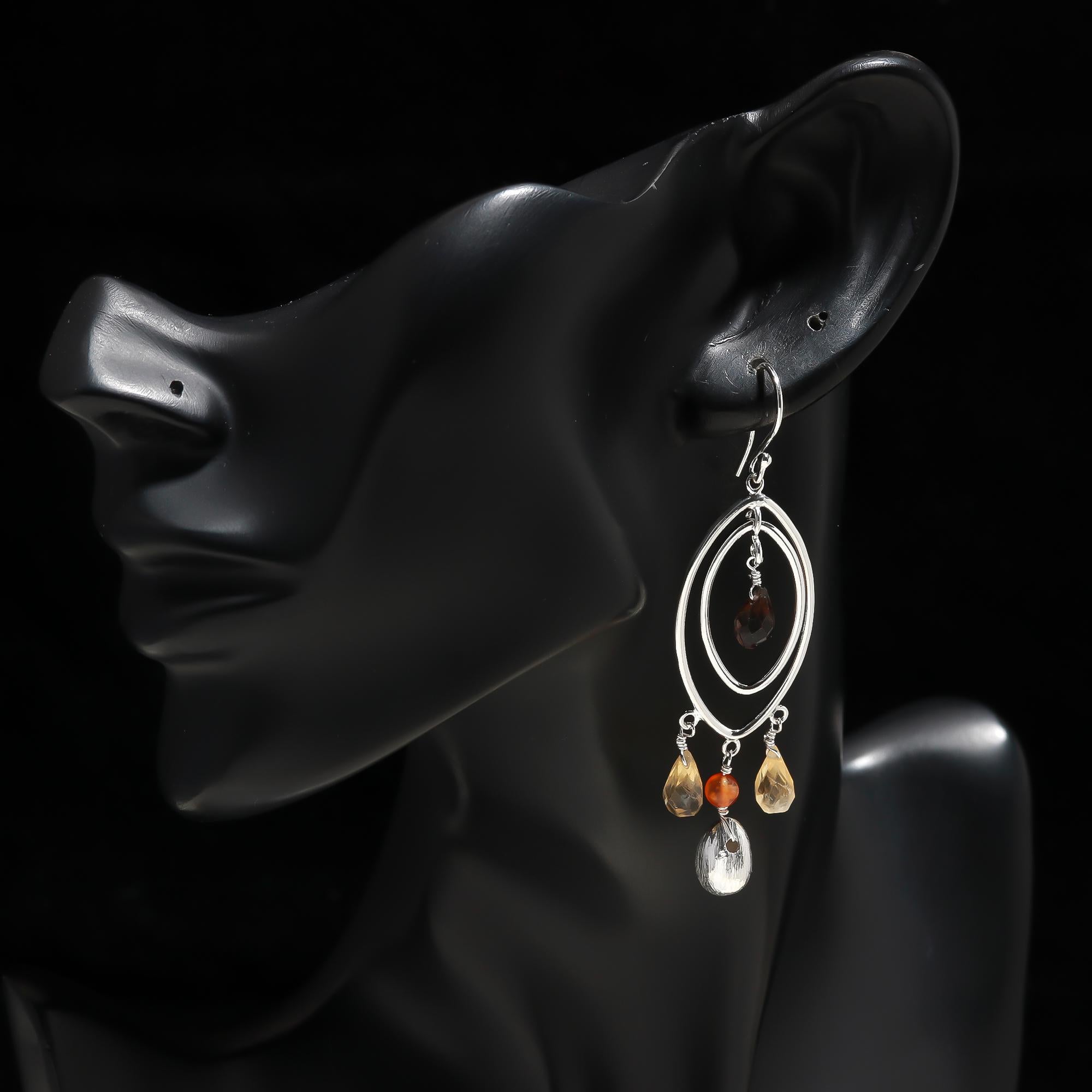 925 Silver Multi Gemstone Dangle Earrings