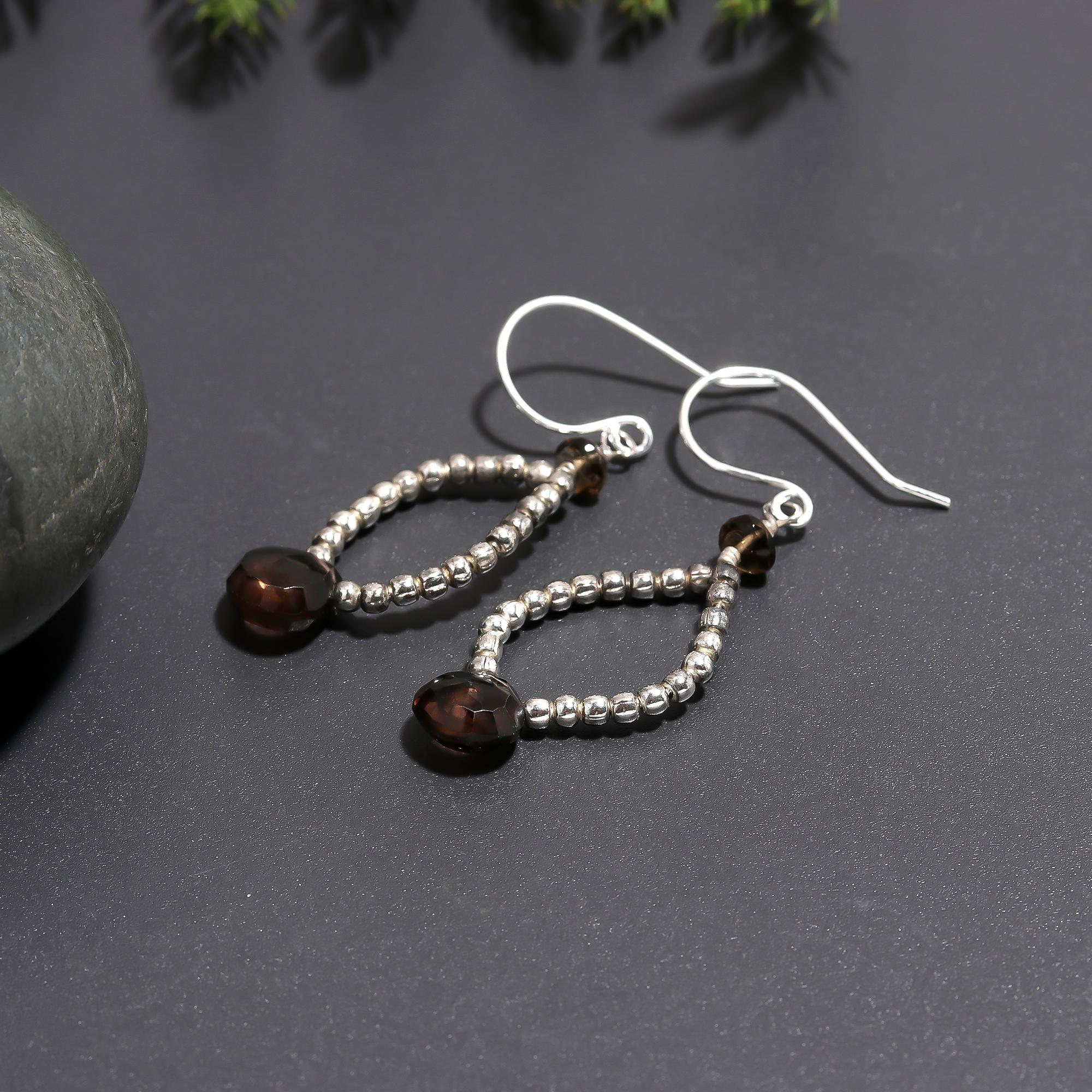 925 Silver Smoky Quartz Dangle Earrings