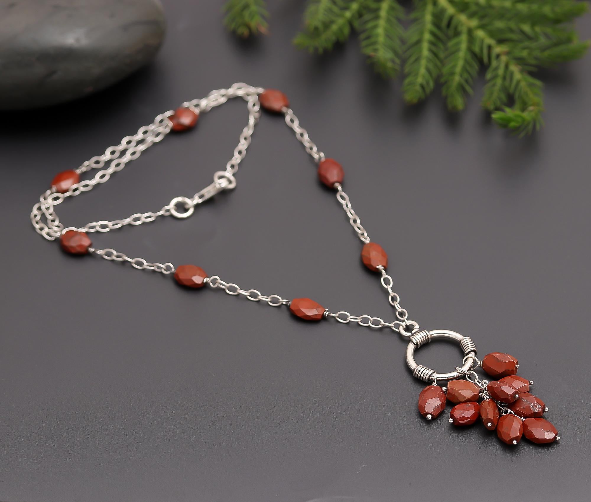 925 Silver Red Jasper Pendant Necklace