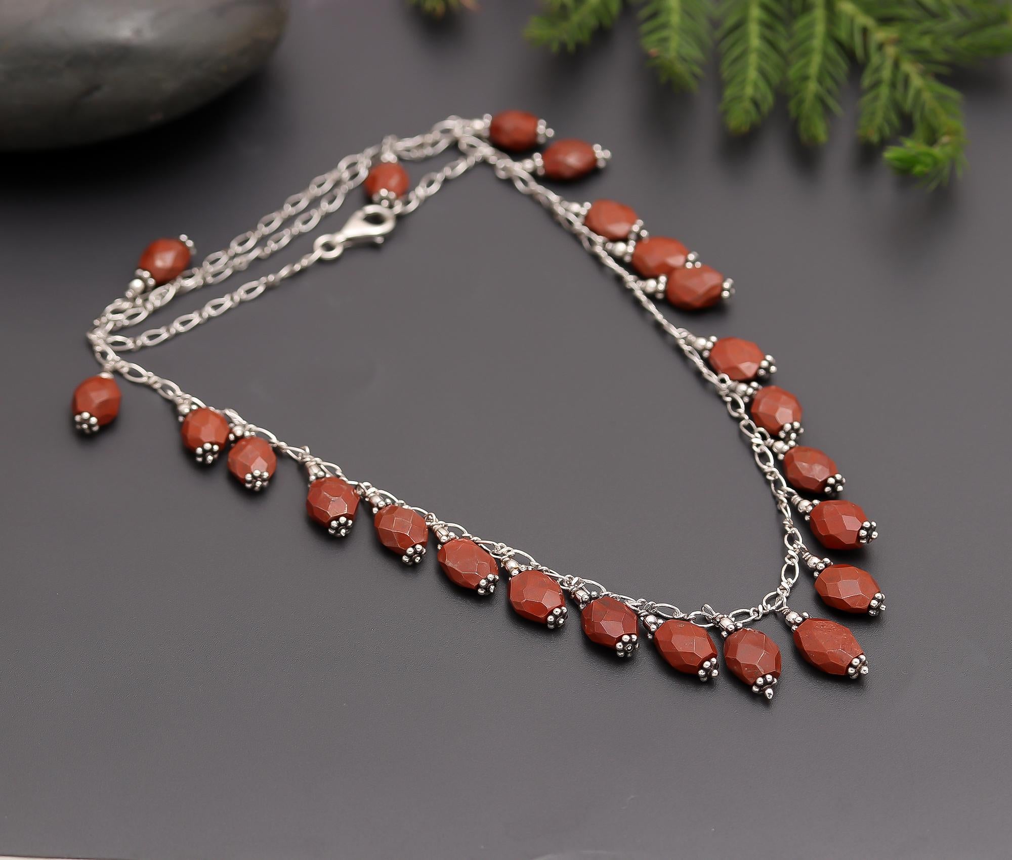 925 Silver Red Jasper Beads Necklace