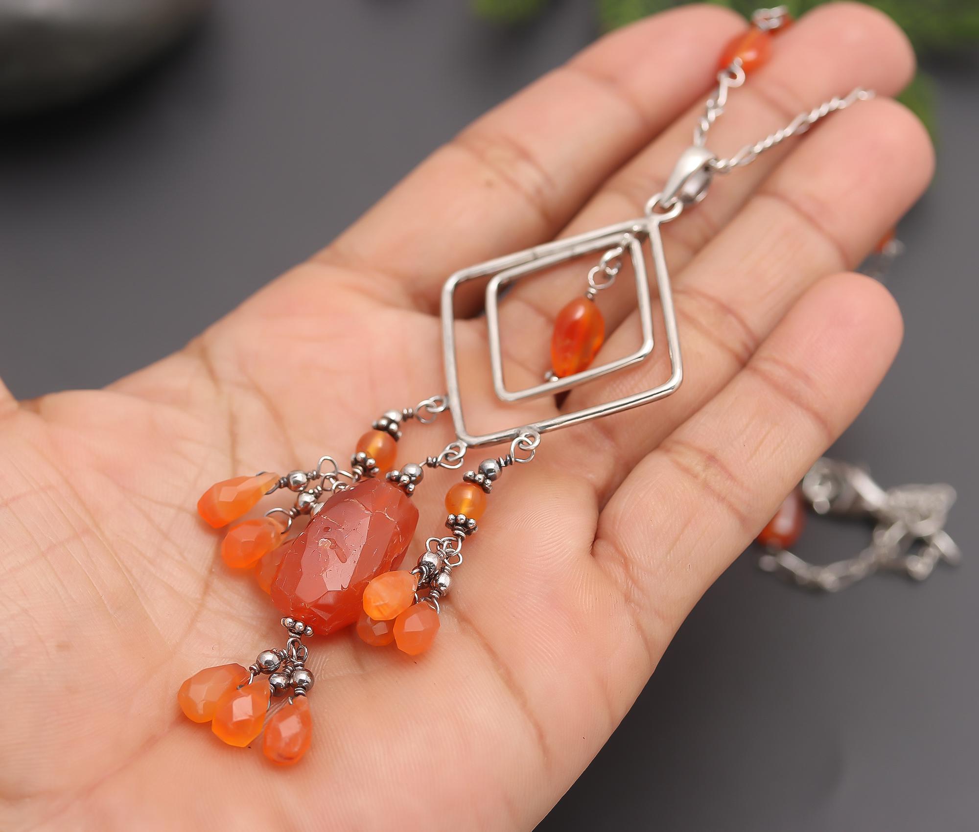925 Silver Carnelian Beads Necklace