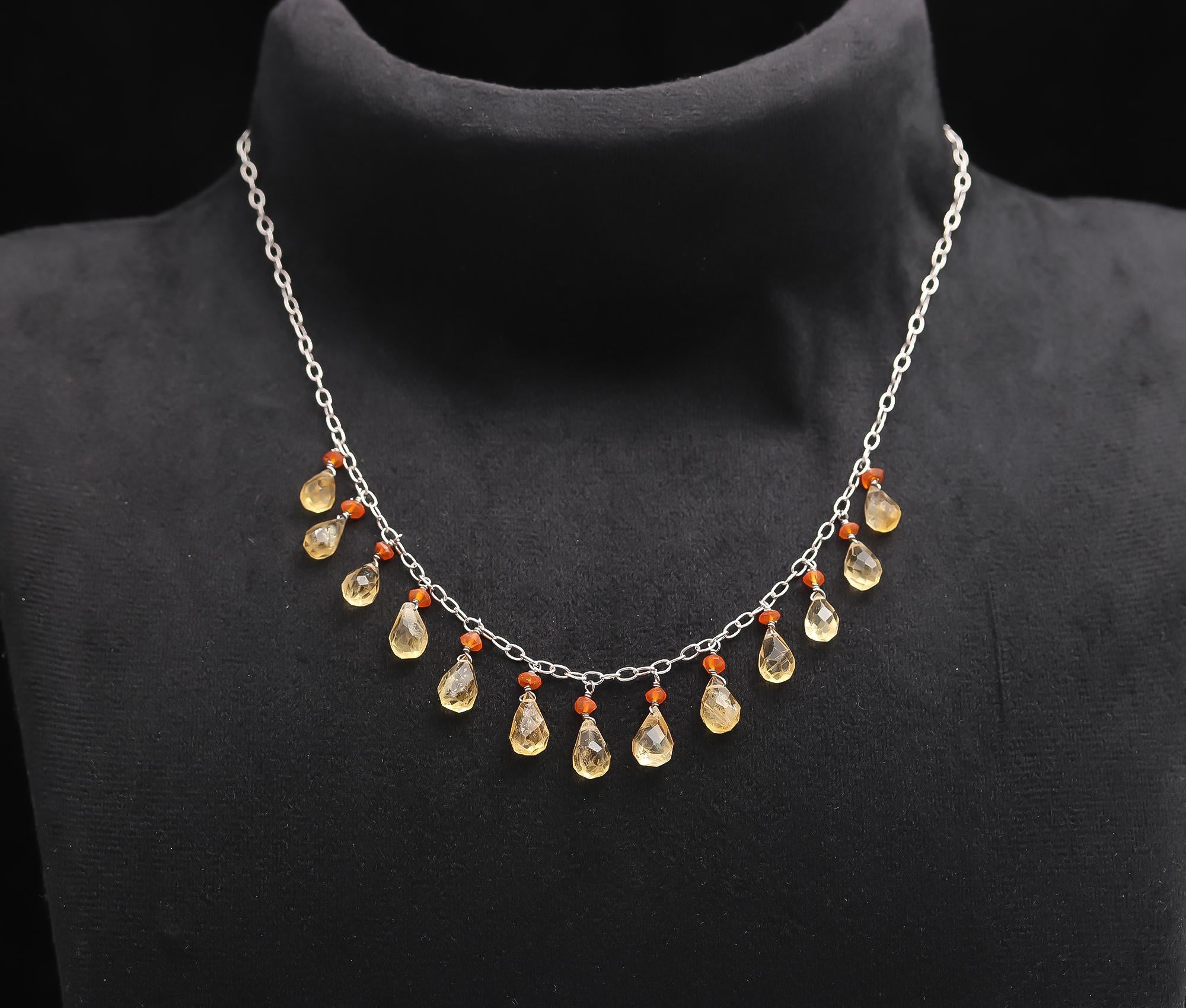 925 Silver Citrine and Carnelian Beads Necklace