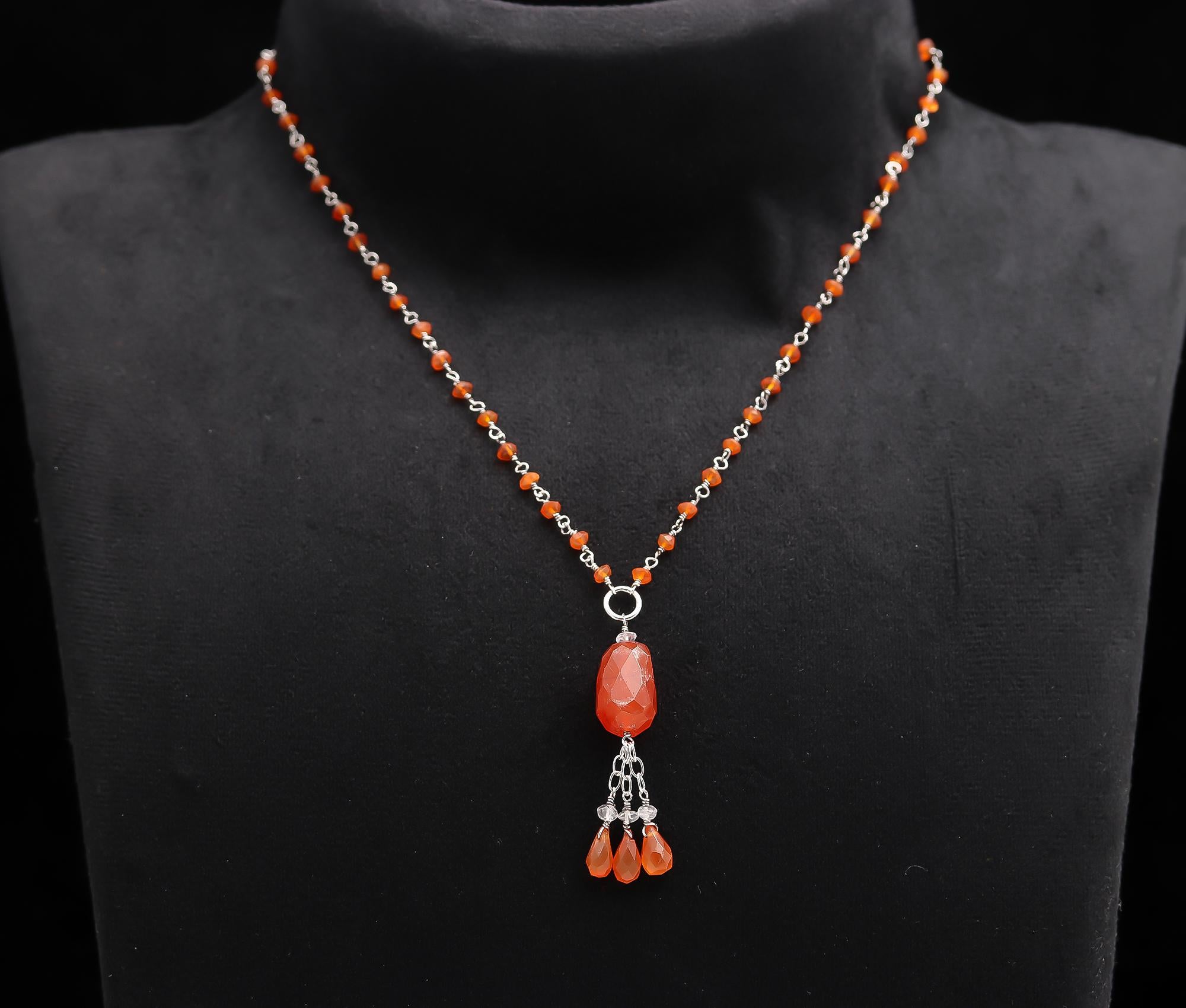 925 Silver Carnelian Beaded Pendant Necklace