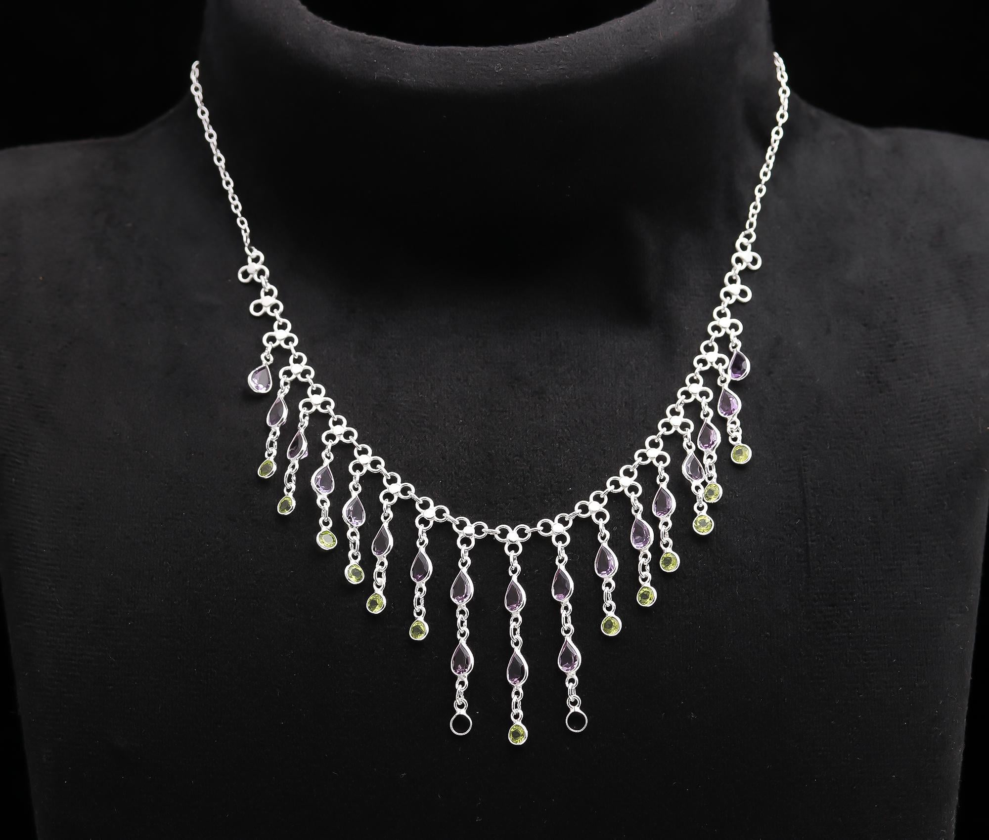 925 Silver Amethyst and Peridot Necklace