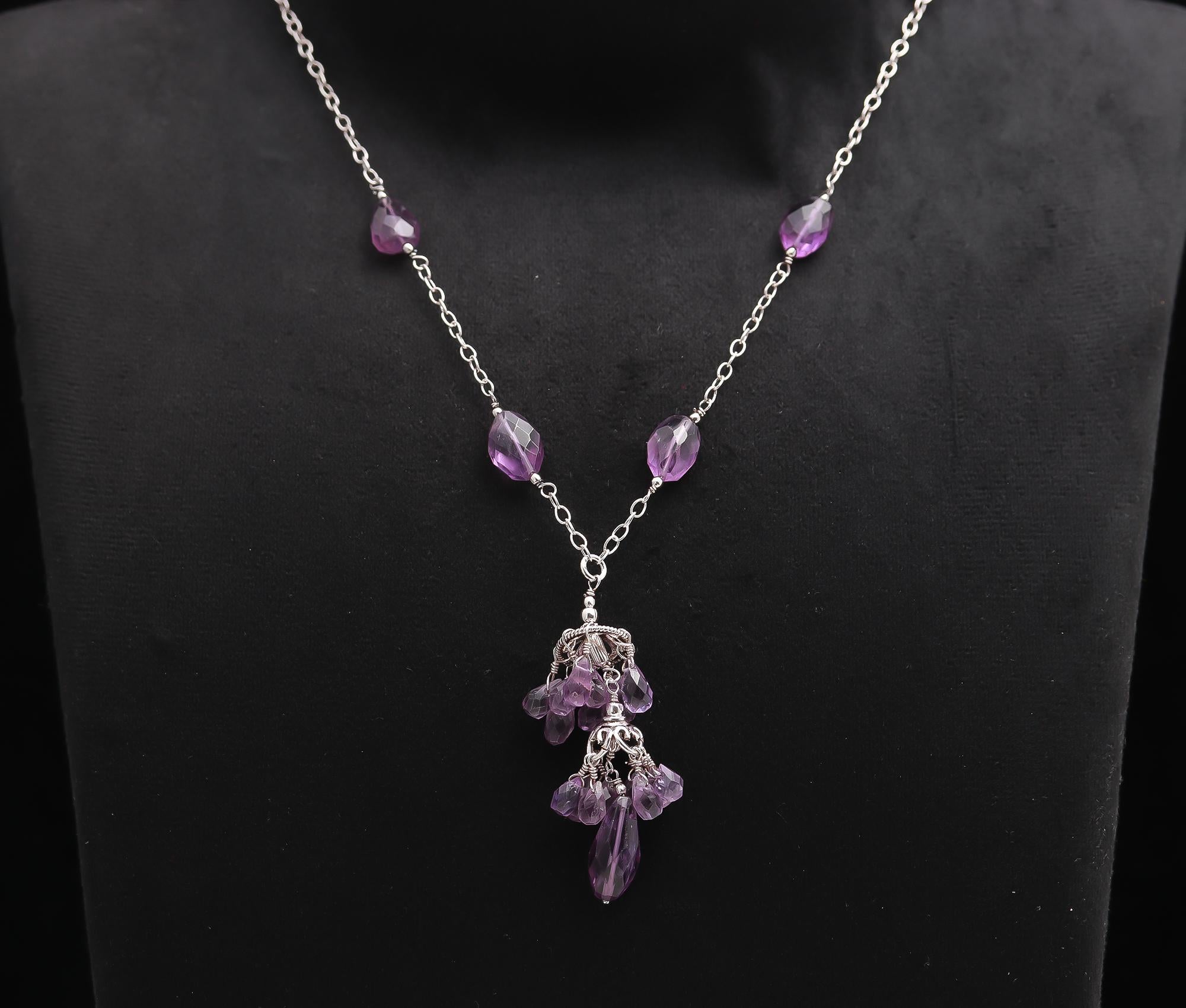 925 Silver Amethyst Beads Pendant Necklace