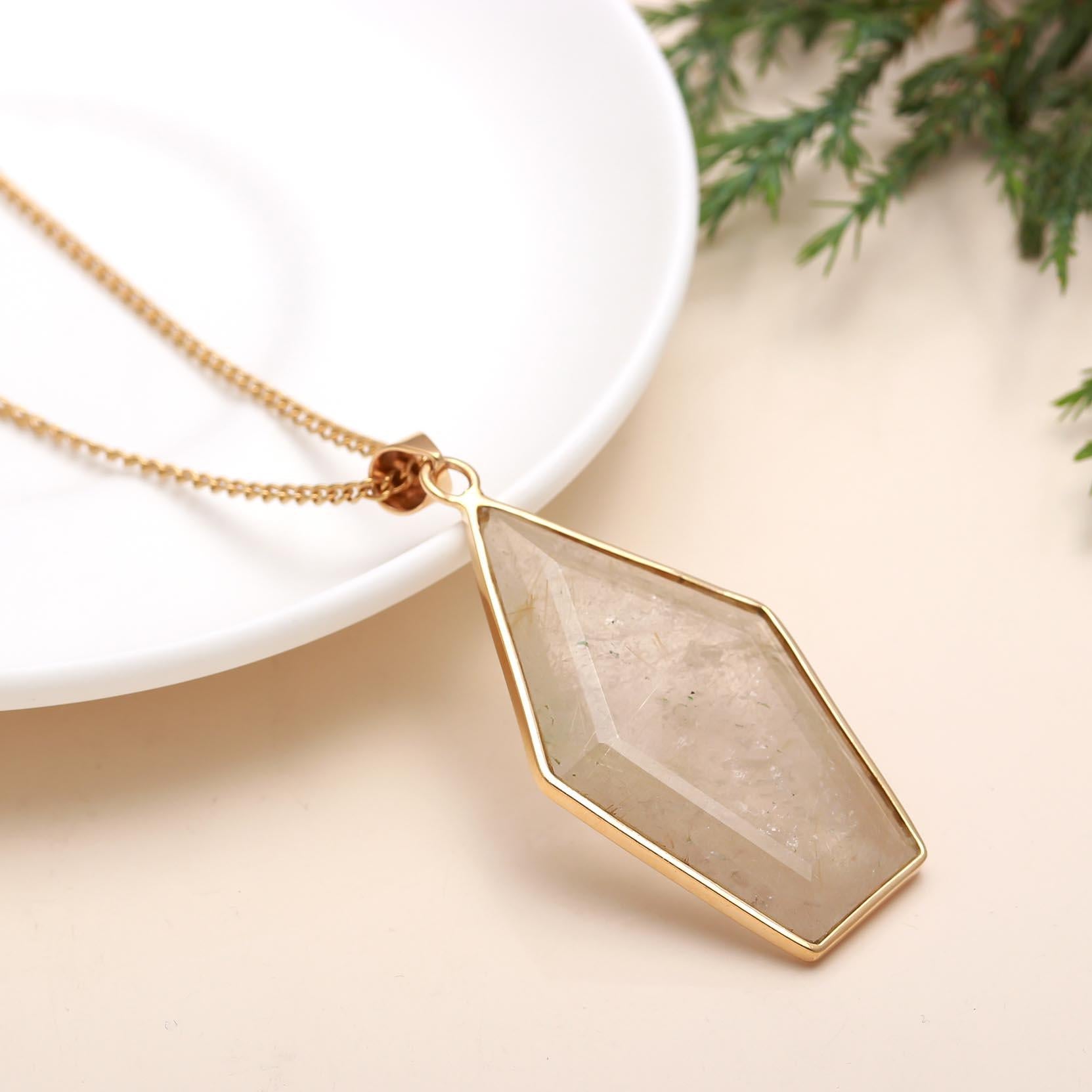 The Gilded Prism: Golden Rutilated Quartz Necklace