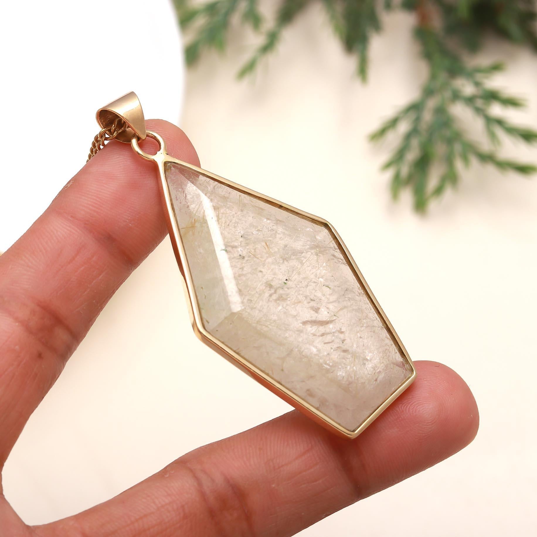 The Gilded Prism: Golden Rutilated Quartz Necklace
