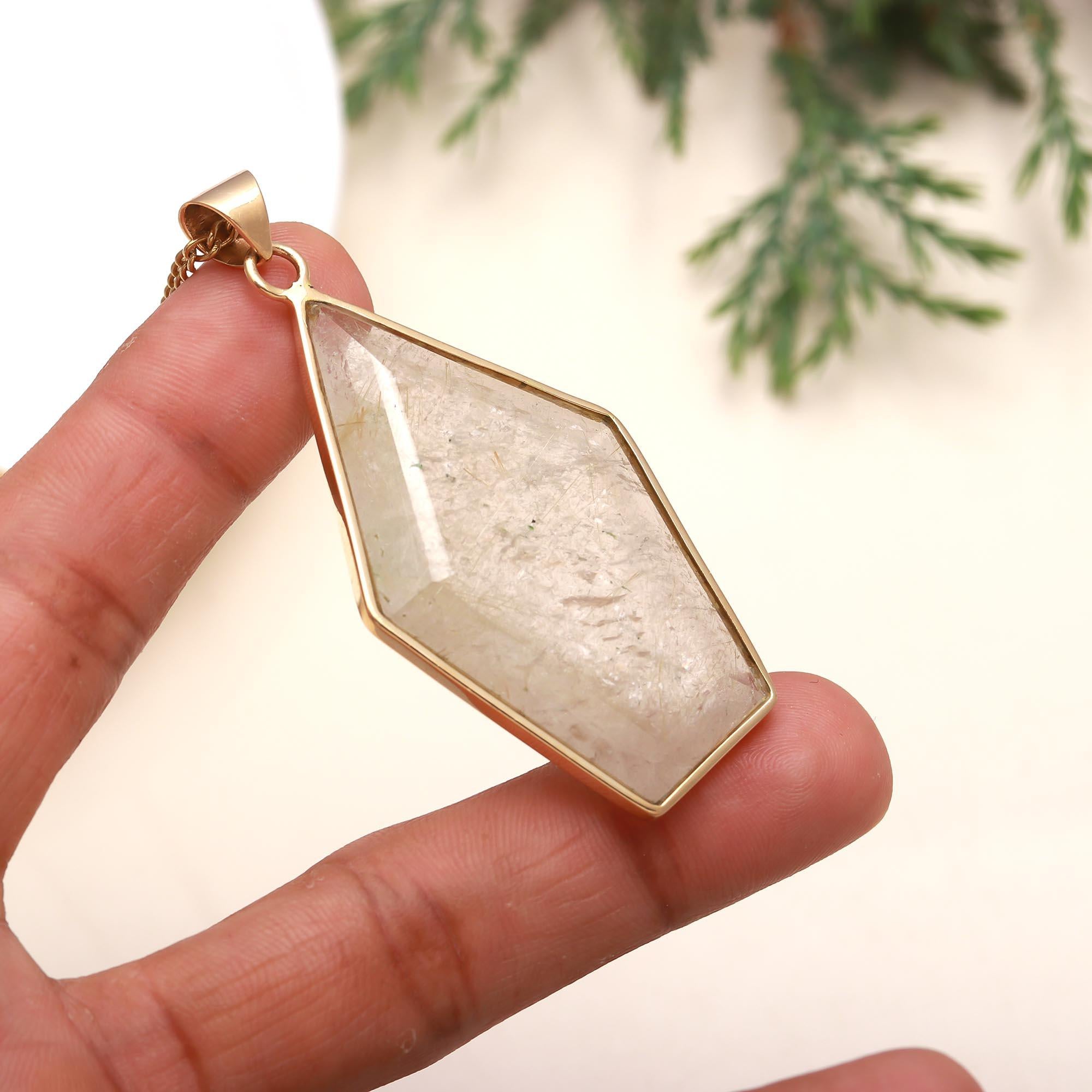 The Gilded Prism: Golden Rutilated Quartz Geometric Necklace