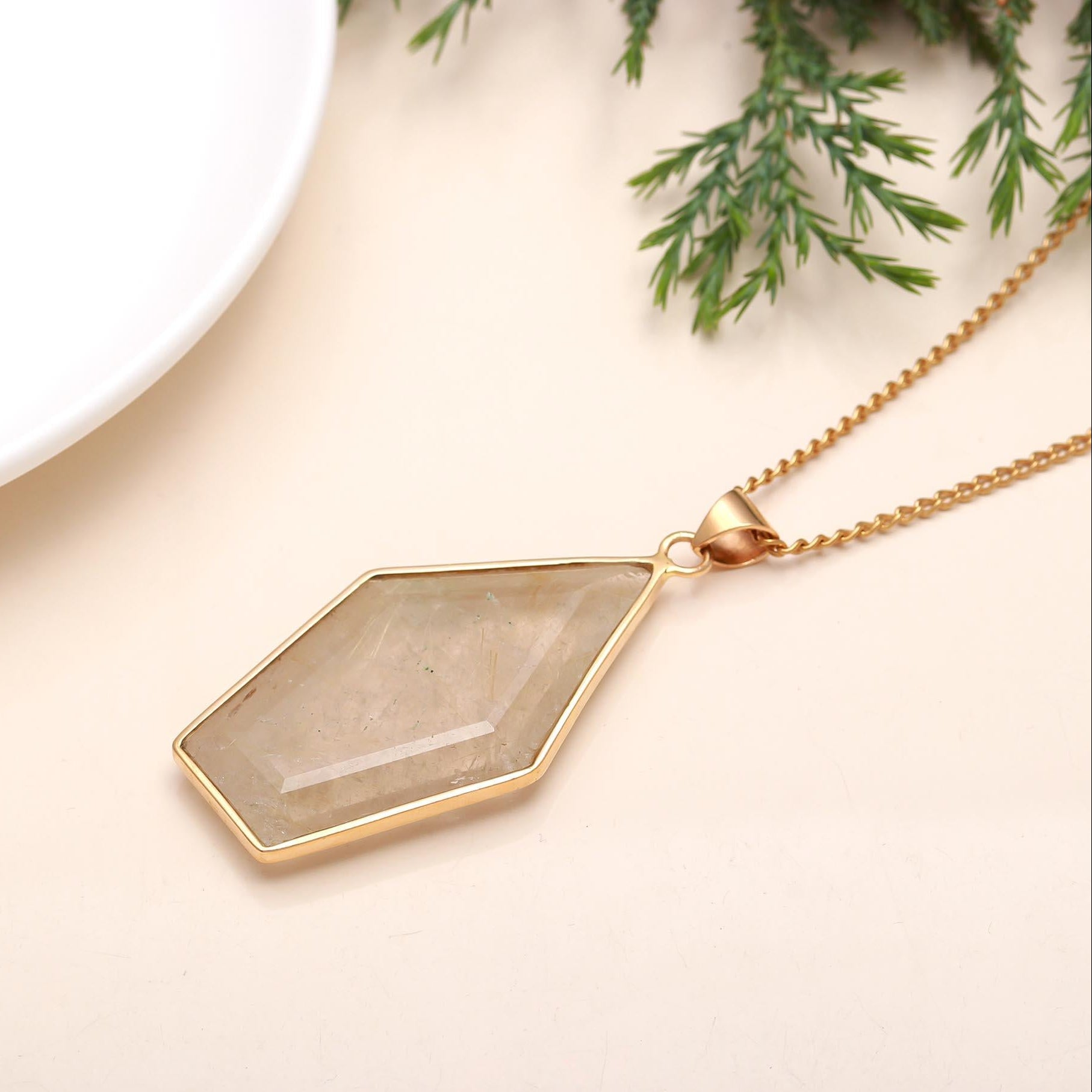 The Gilded Prism: Golden Rutilated Quartz Necklace