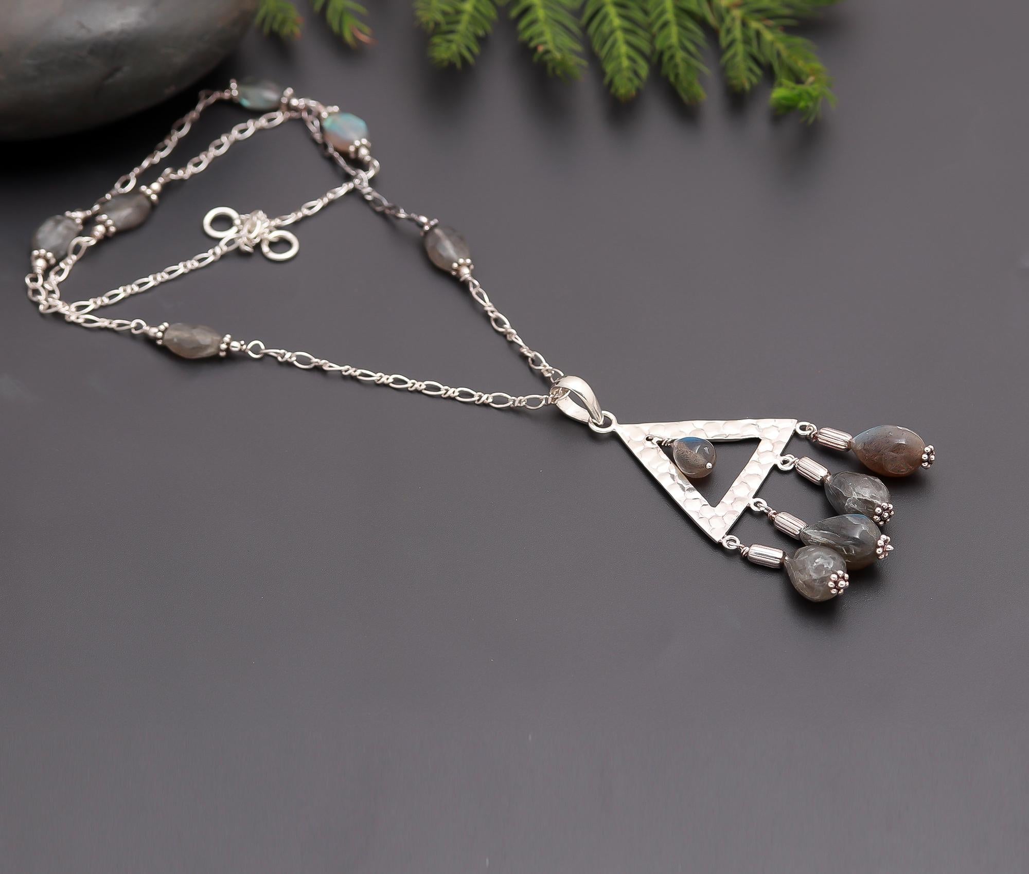 925 Silver Labradorite Beads Pendant Necklace