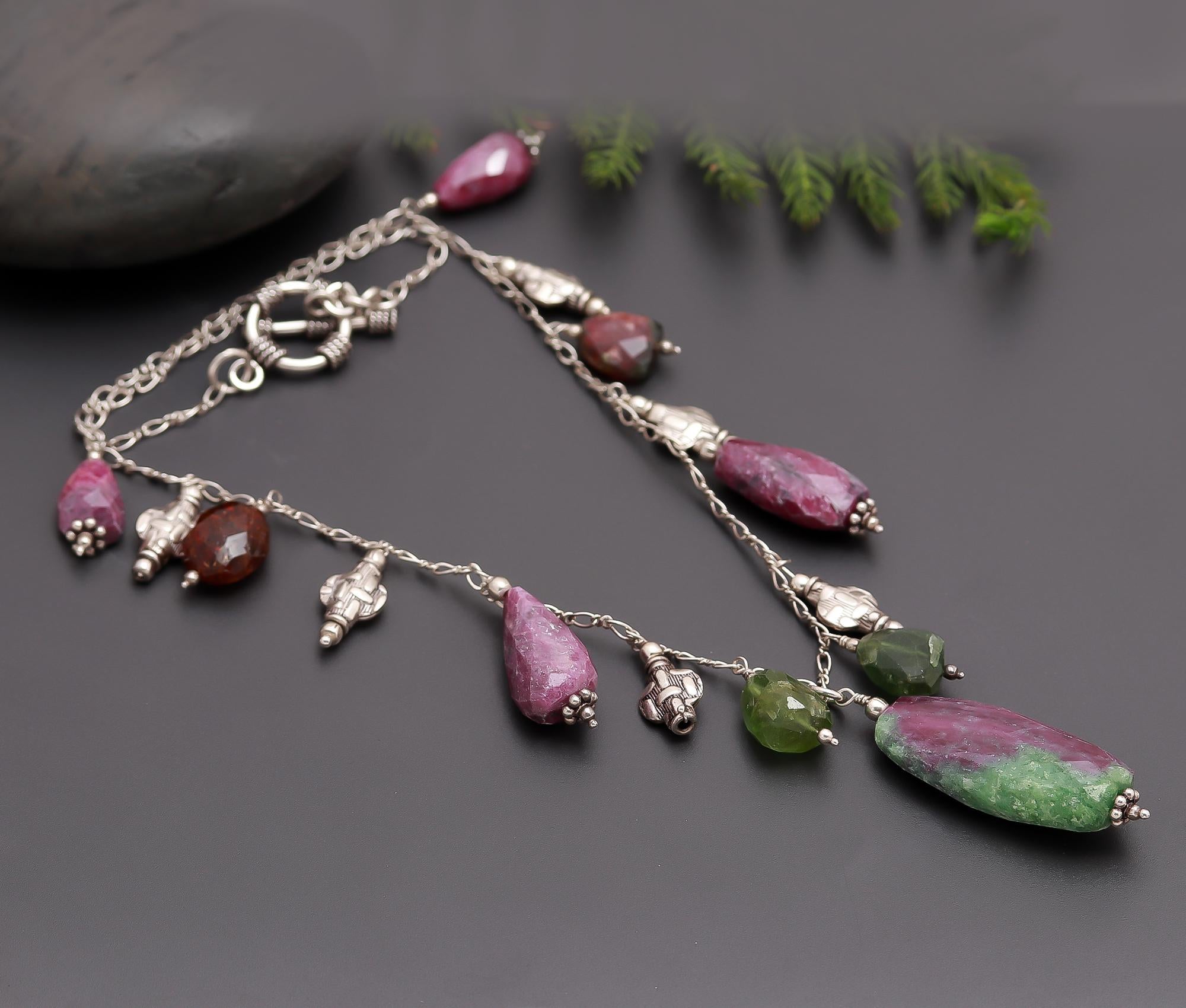 925 Silver Ruby Zoisite and Garnet Necklace