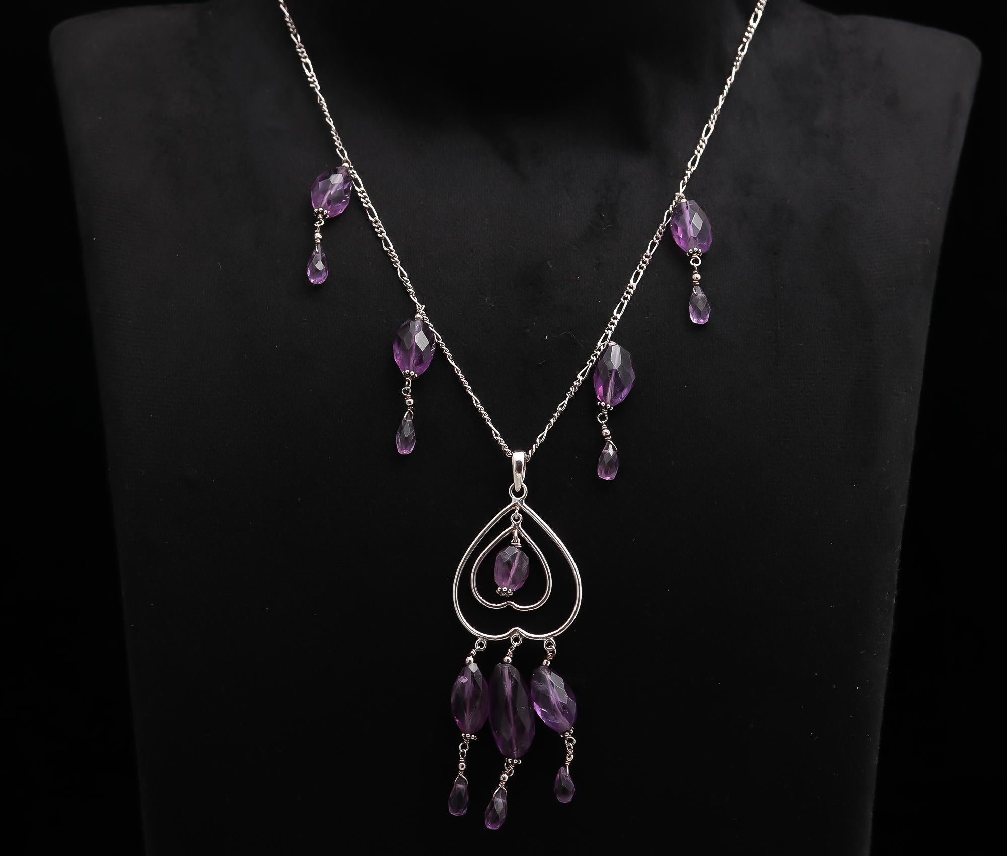 925 Silver Amethyst Beads Pendant Necklace