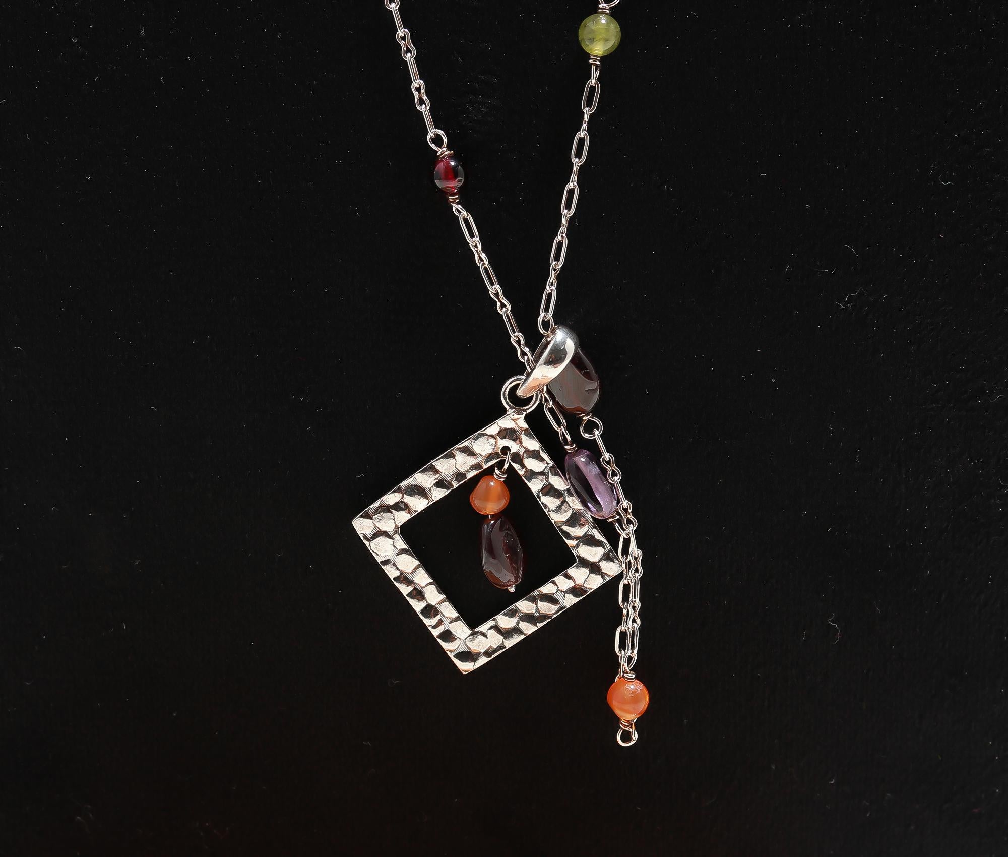 925 Silver Mixed Gemstones Pendant Necklace