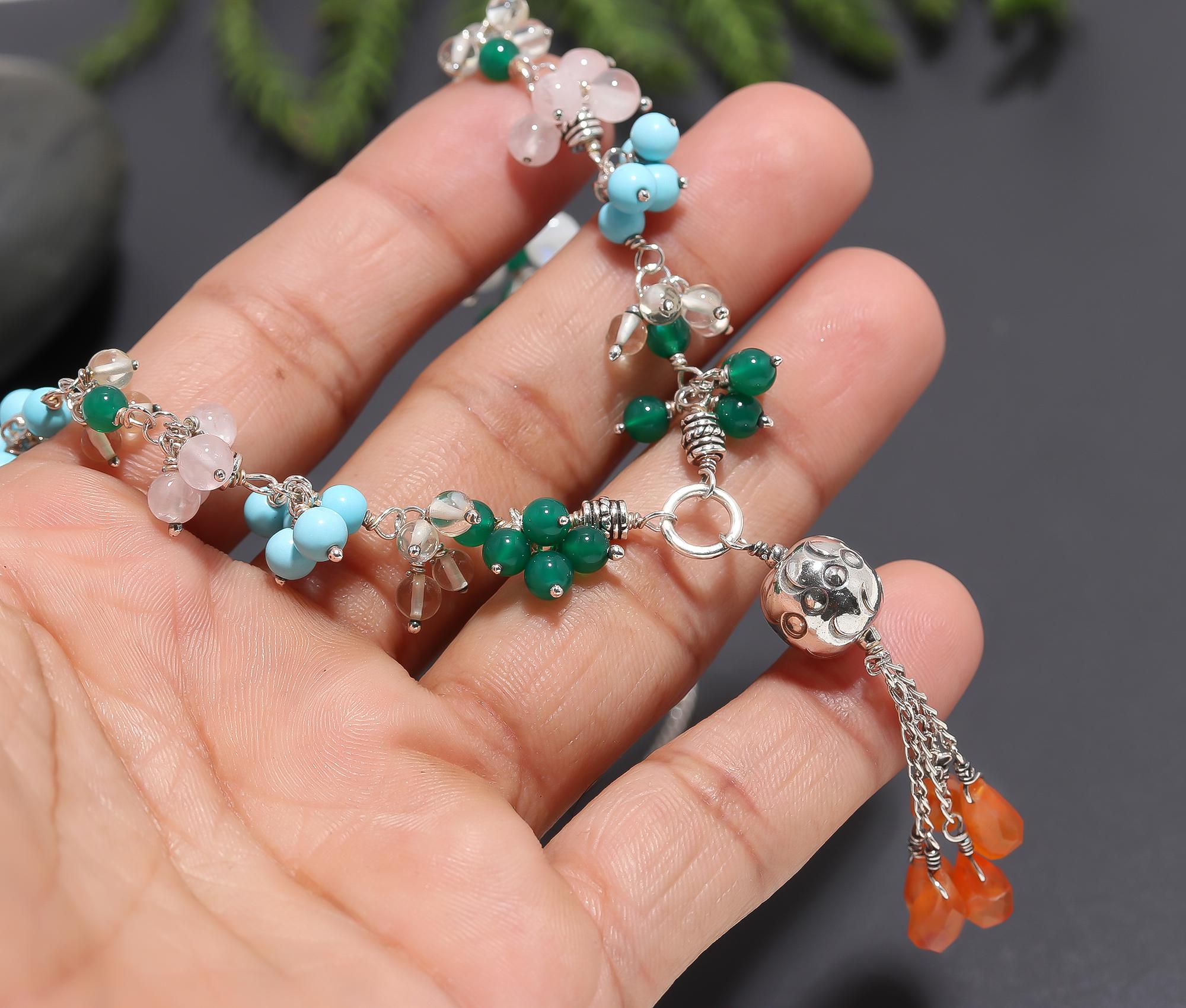 925 Silver Multi-Gemstone Cluster Necklace