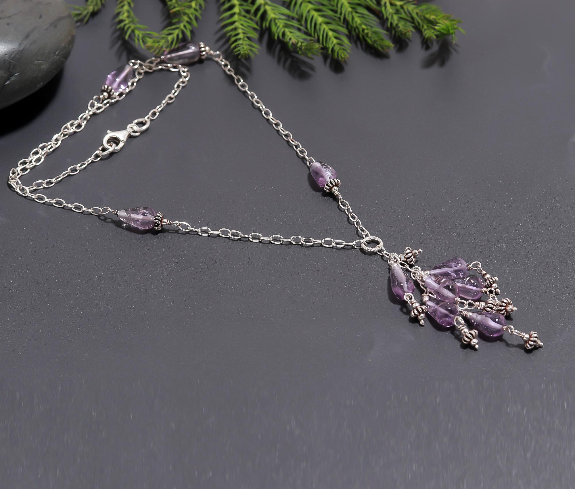 925 Silver Amethyst Beads Tassel Necklace