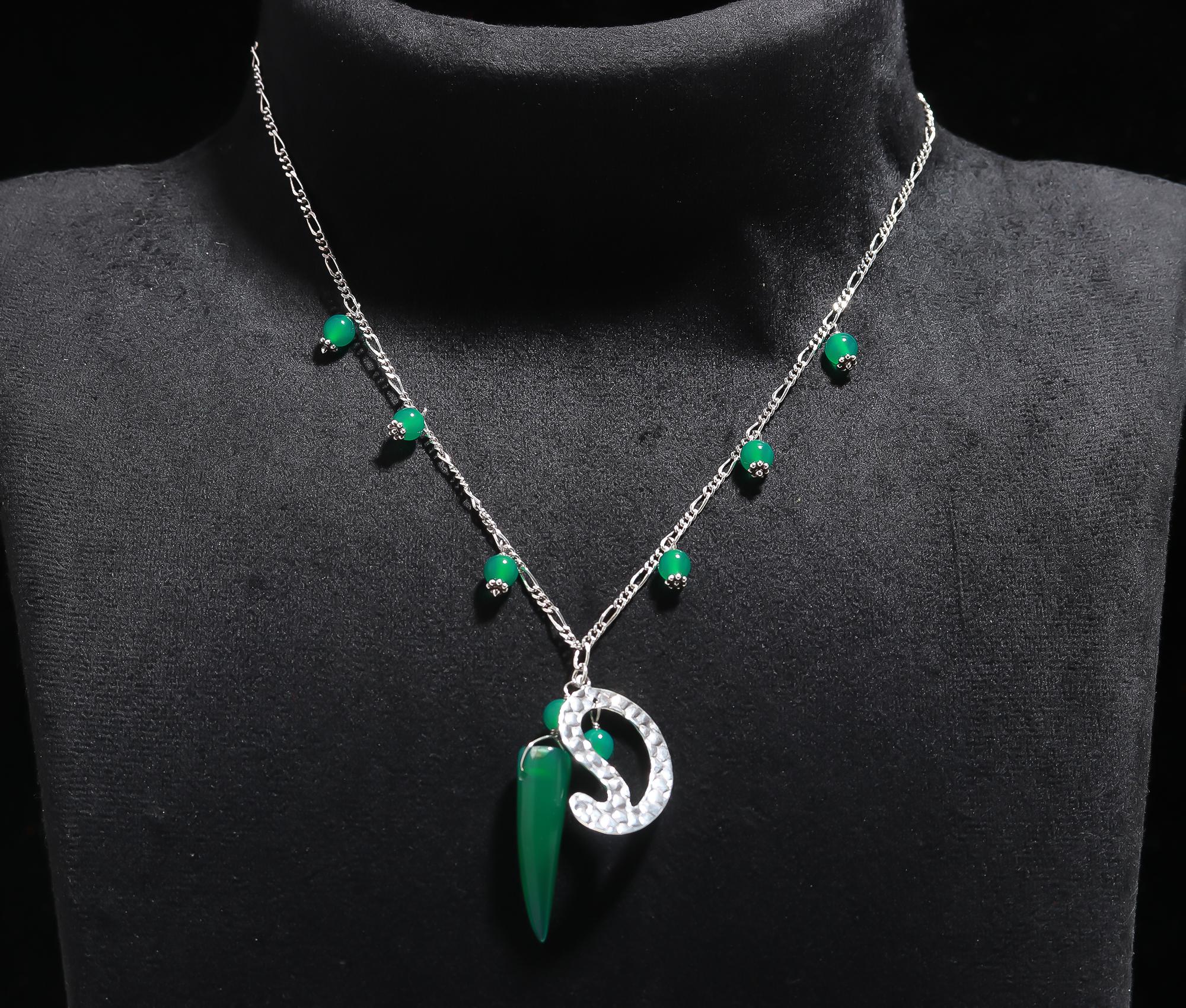 925 Silver Green Onyx Pendant Necklace