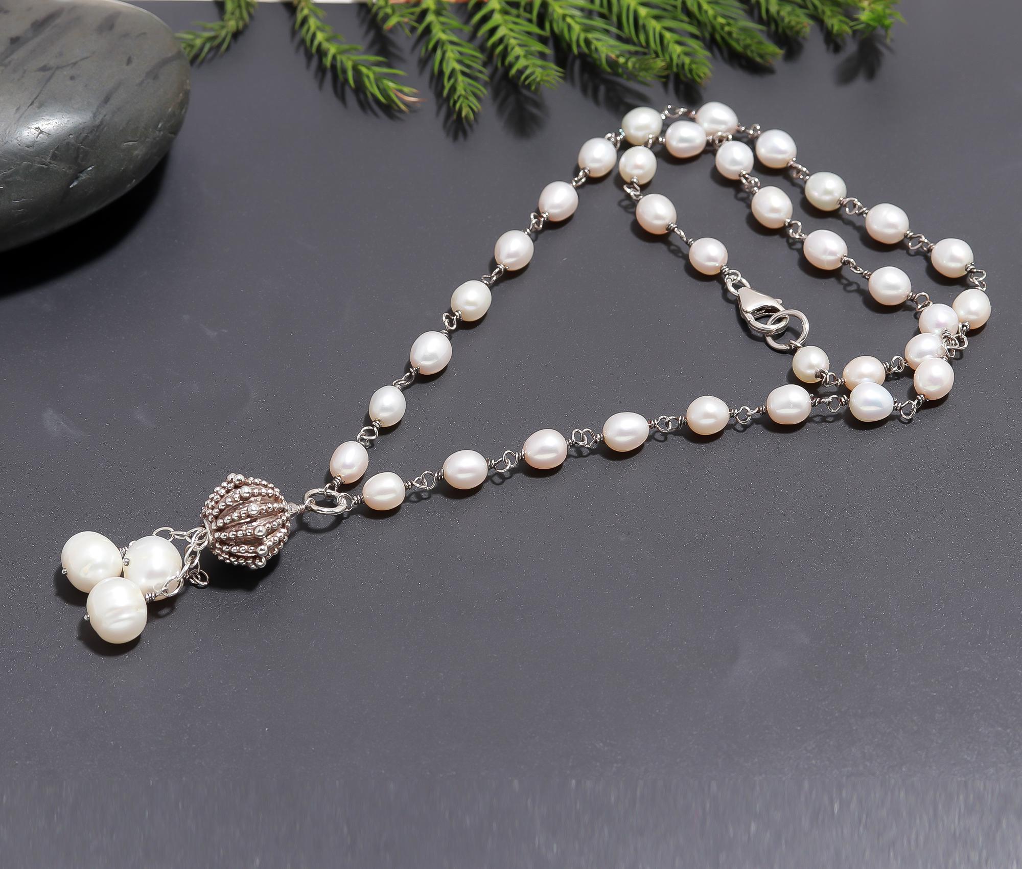 925 Silver Freshwater Pearl Beaded Necklace