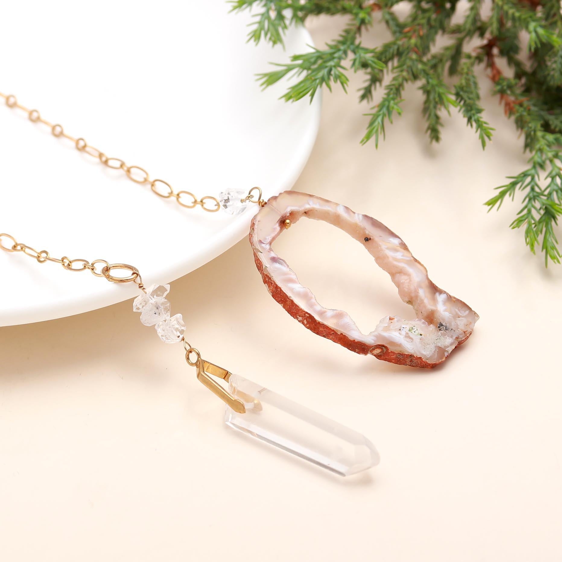 The Earth Element: Geode Slice & Crystal Point Necklace