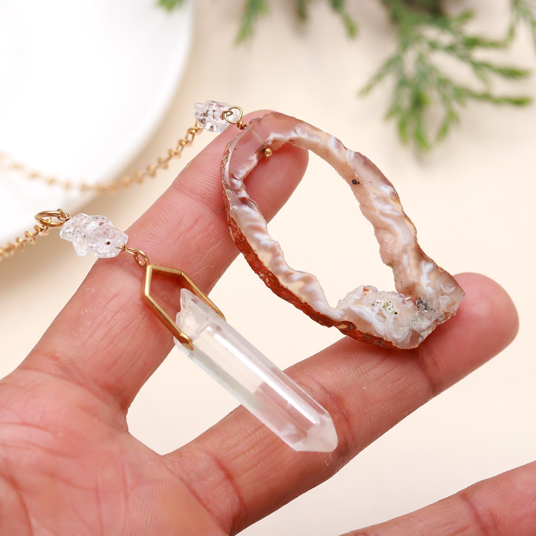 The Earth Element: Geode Slice & Crystal Point Necklace