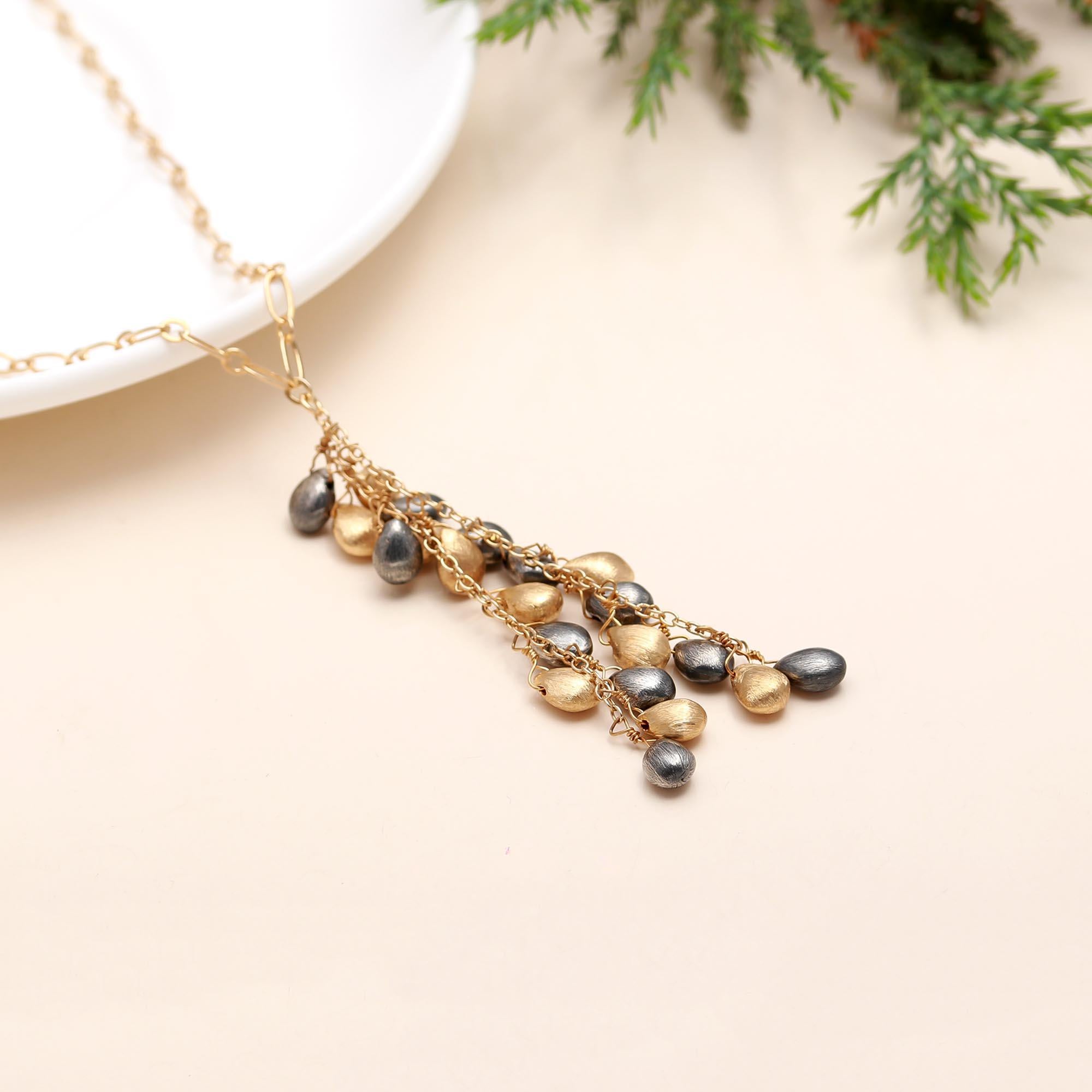 The Mixed Metal Rain: Two-Tone Teardrop Cluster Necklace