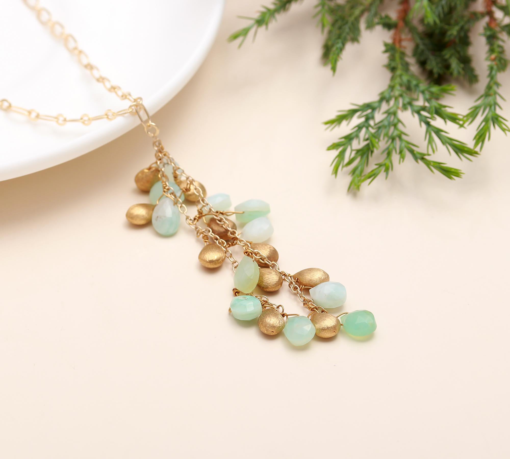 925 Silver Green and Gold Drop Necklace