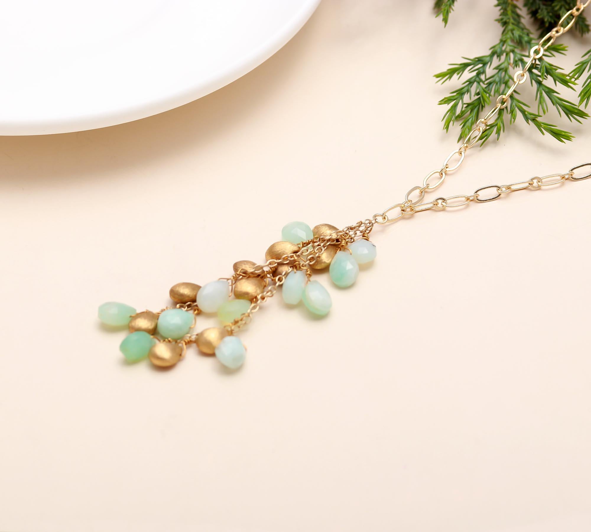 925 Silver Green and Gold Drop Necklace