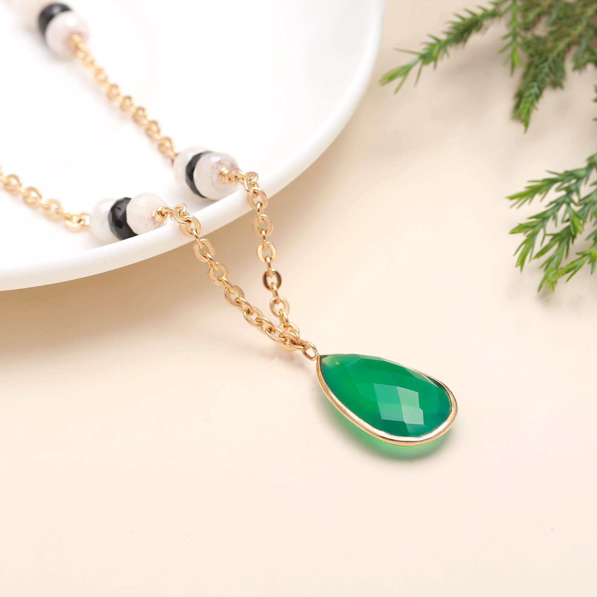925 Silver Green Onyx Pendant Necklace