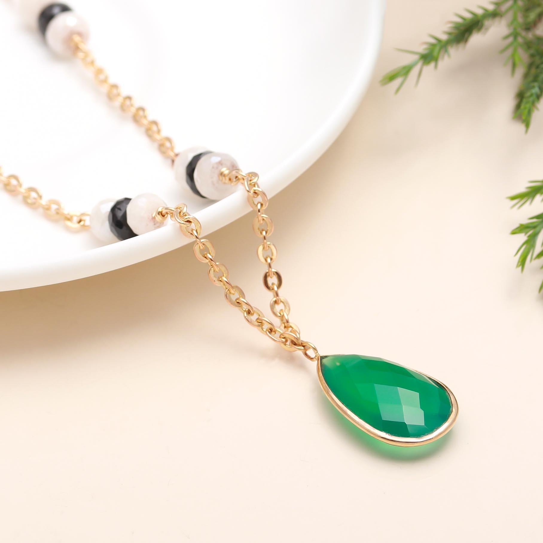 The Emerald Drop: Green Onyx Station Chain Necklace