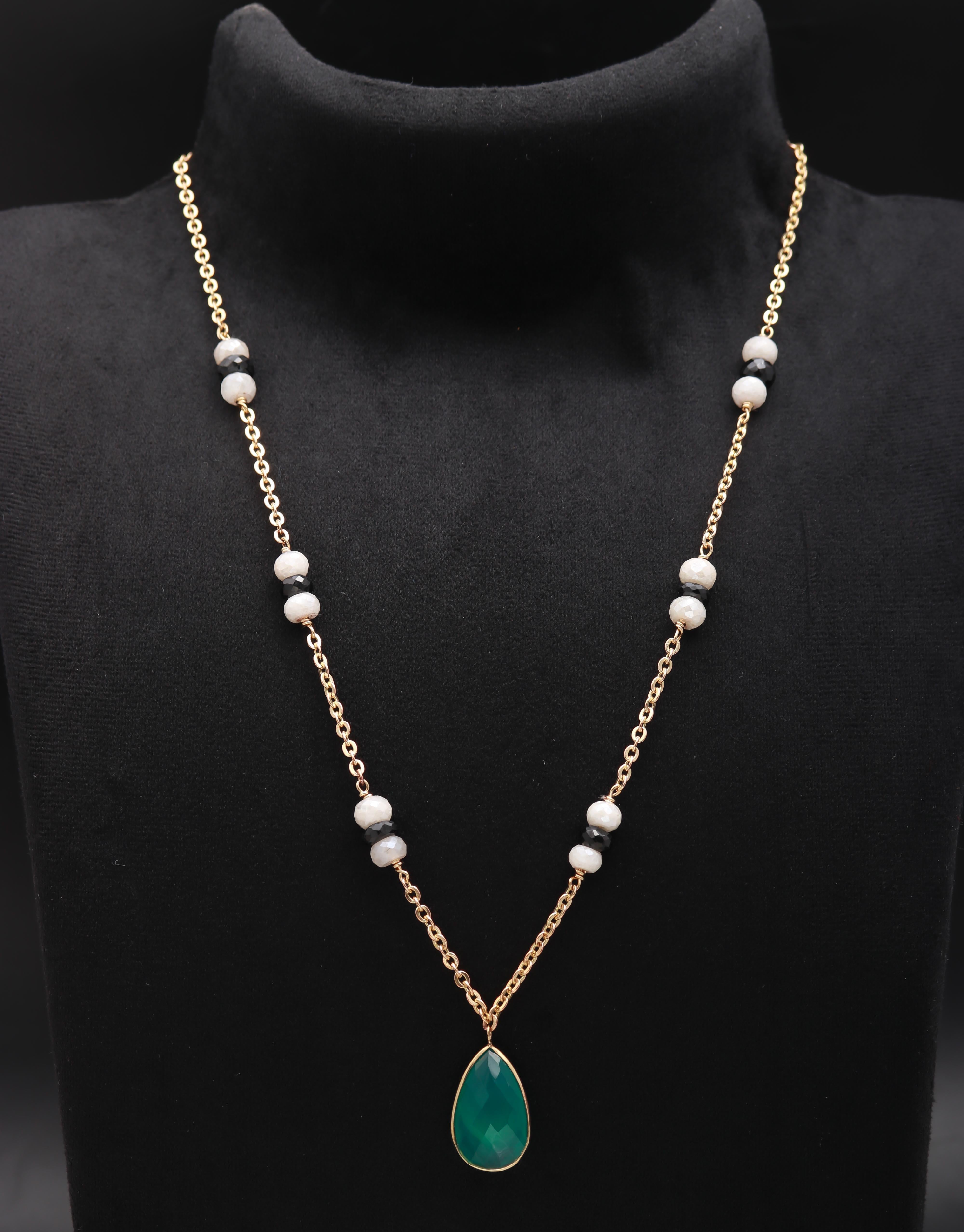 The Emerald Drop: Green Onyx Station Chain Necklace