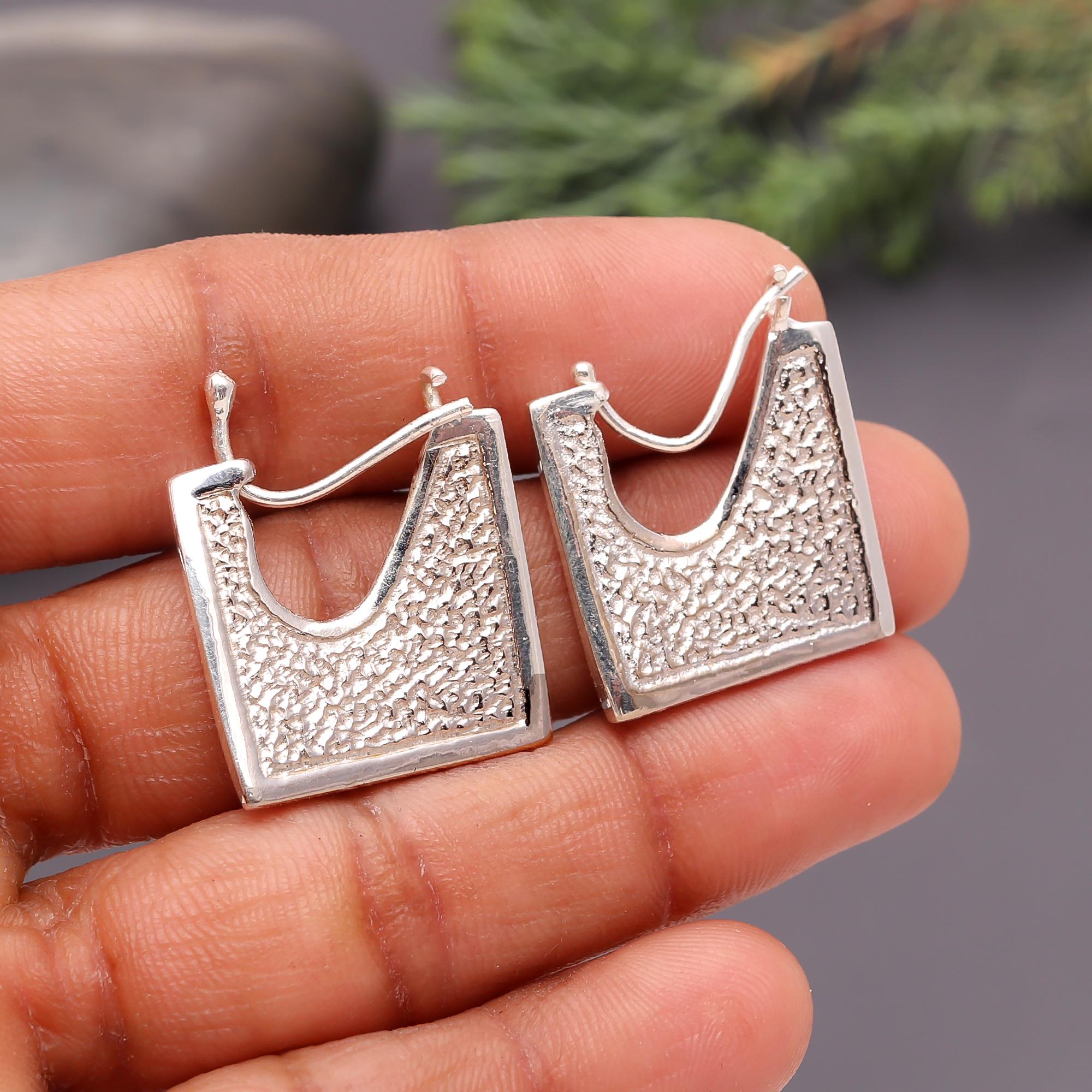 The Etched Square: Artisan Silver Geometric Hoops