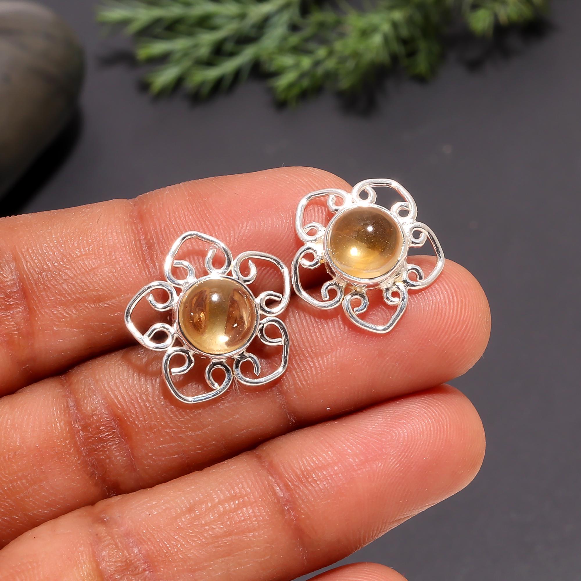 The Citrine Bloom: Ornate Floral Silver Studs