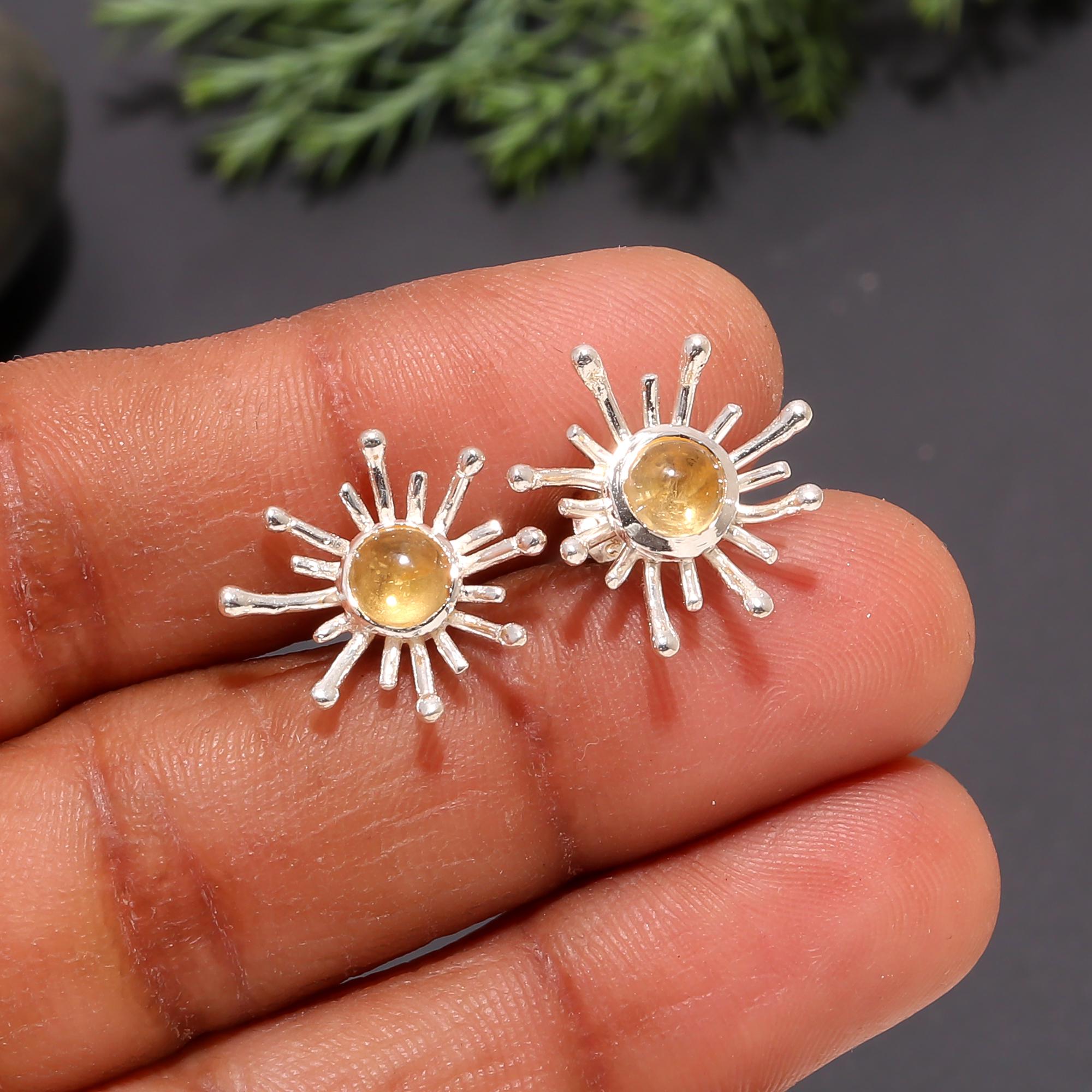 The Citrine Sunburst: Radiant Star Silver Studs