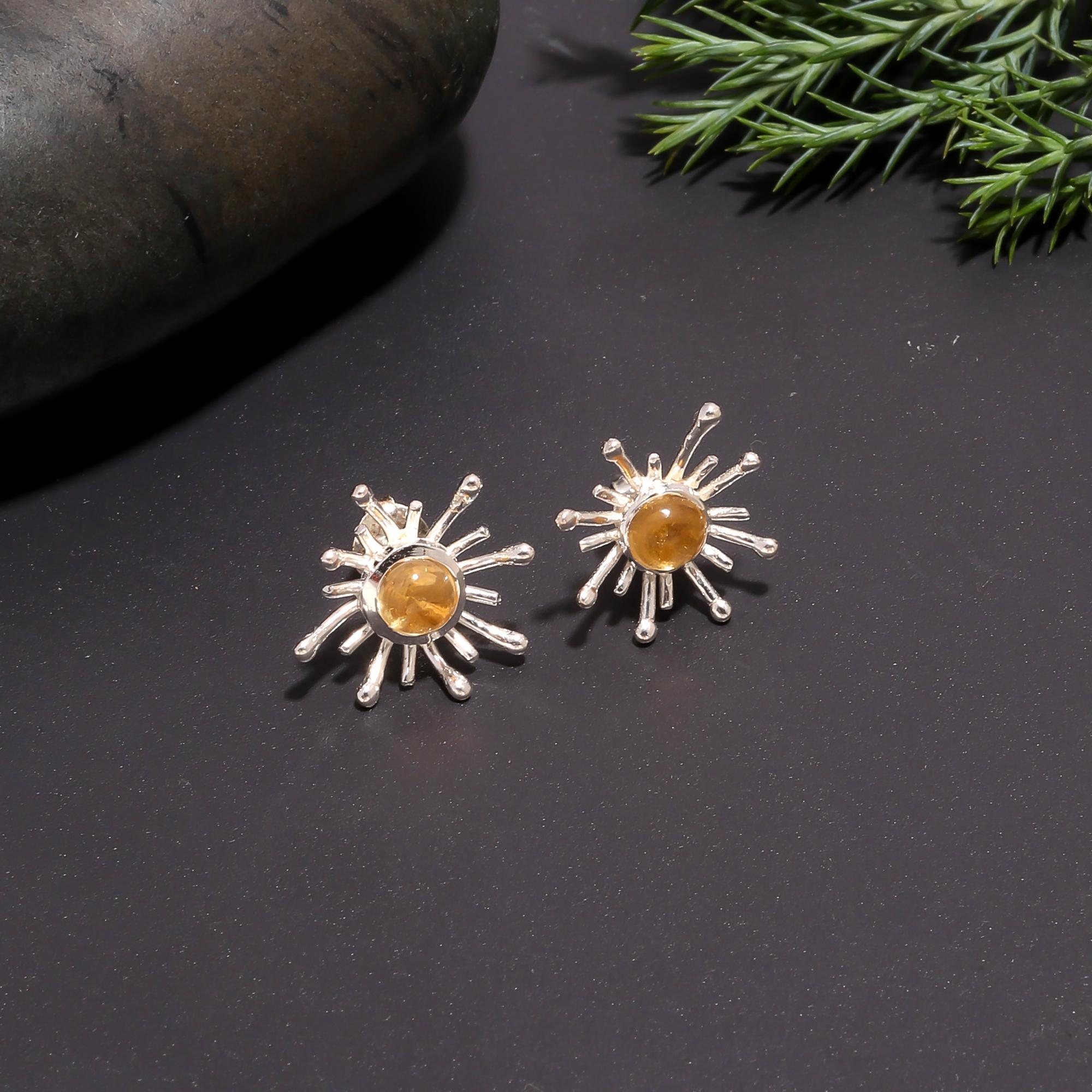 The Citrine Sunburst: Radiant Star Silver Studs