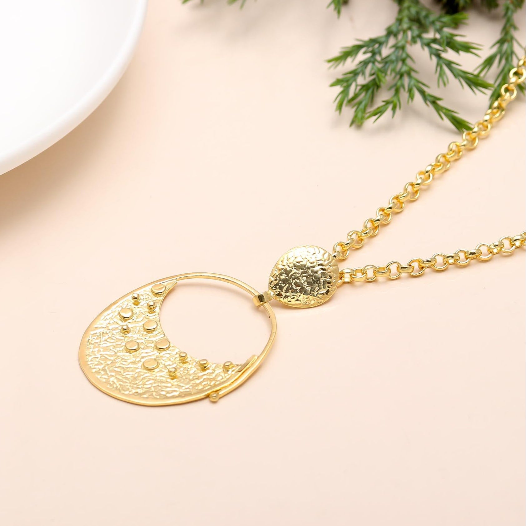 The Crater Moon: Abstract Textured Gold Necklace