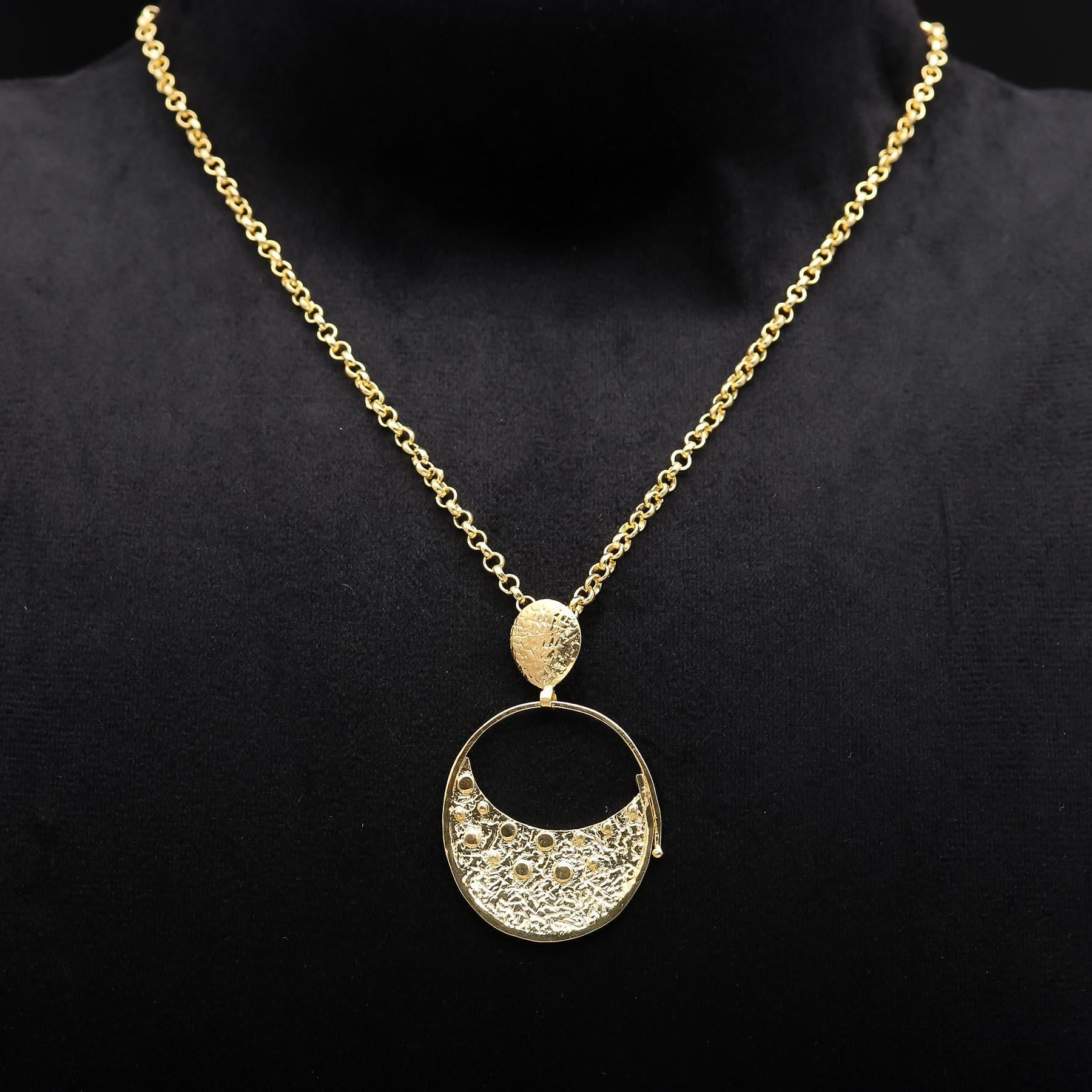 The Crater Moon: Abstract Textured Gold Necklace
