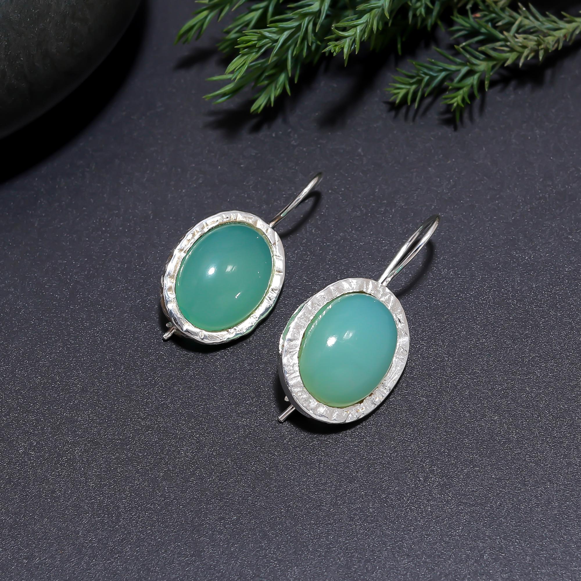 The Verdant Texture: Silver Chrysoprase Drop Earrings
