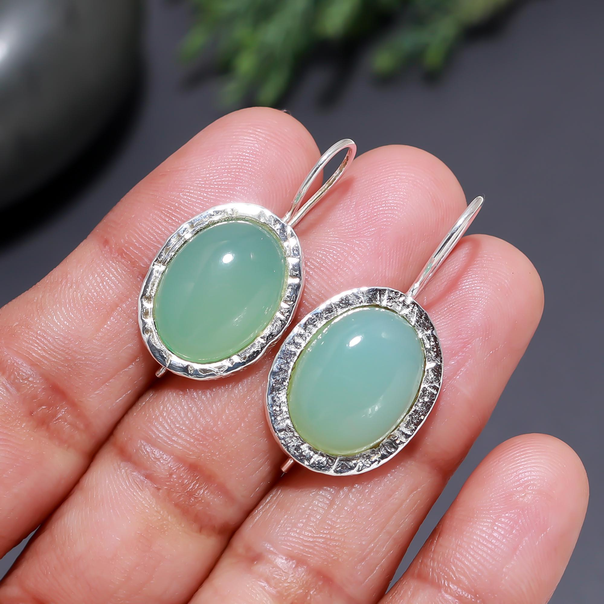 The Verdant Texture: Silver Chrysoprase Drop Earrings