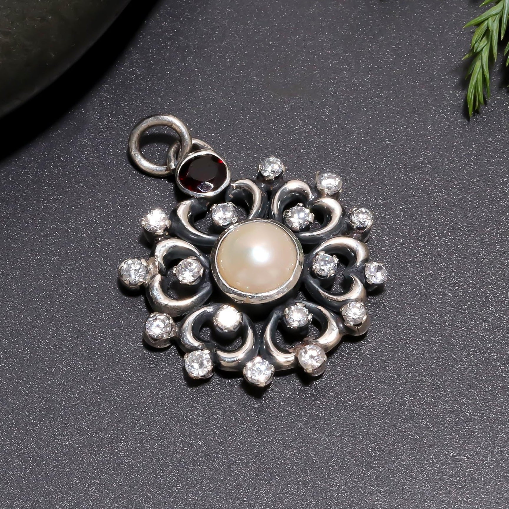 The Pearl Heart: Mother of Pearl & CZ Cluster Silver Pendant