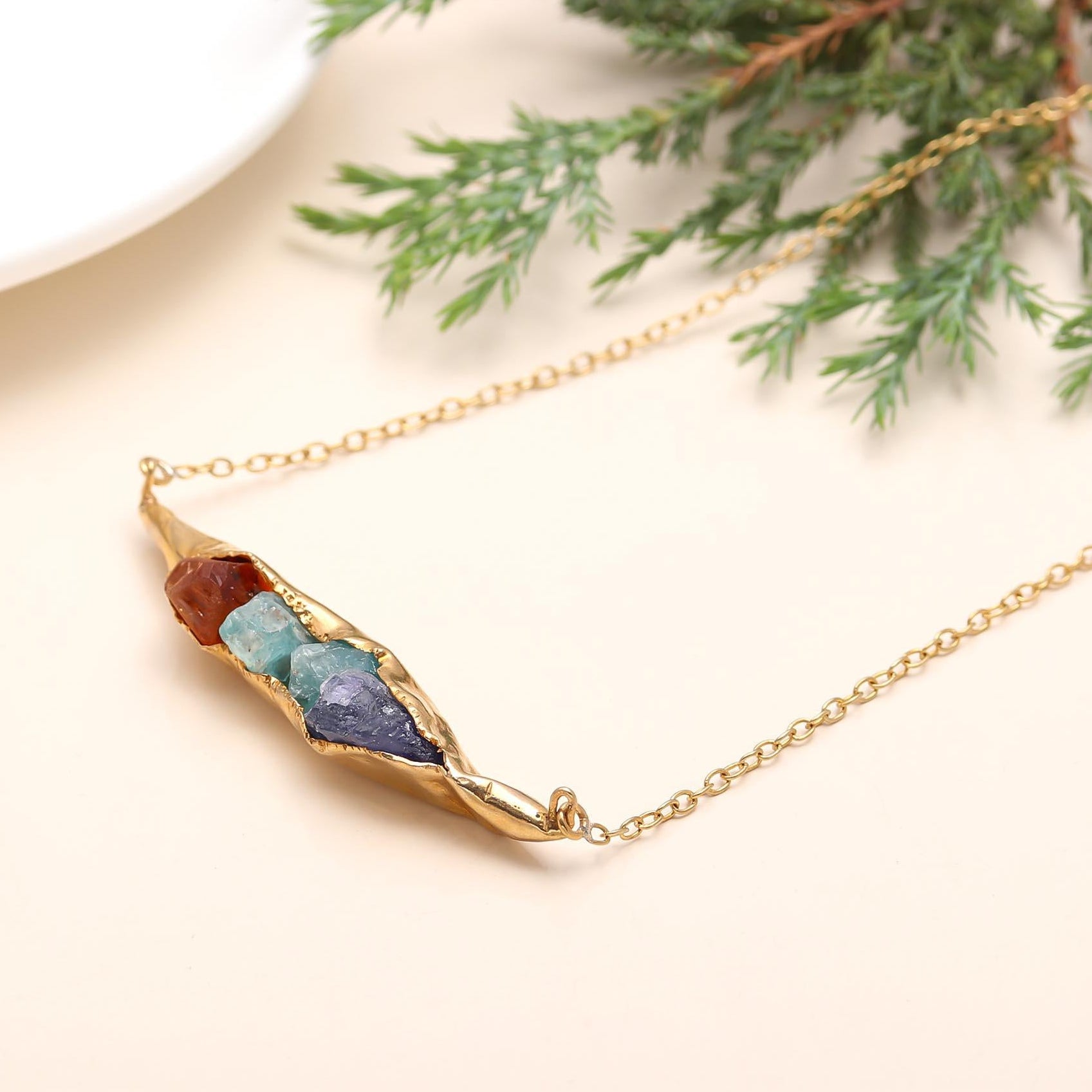 The Golden Pod: Raw Multi-Gemstone Gold Necklace