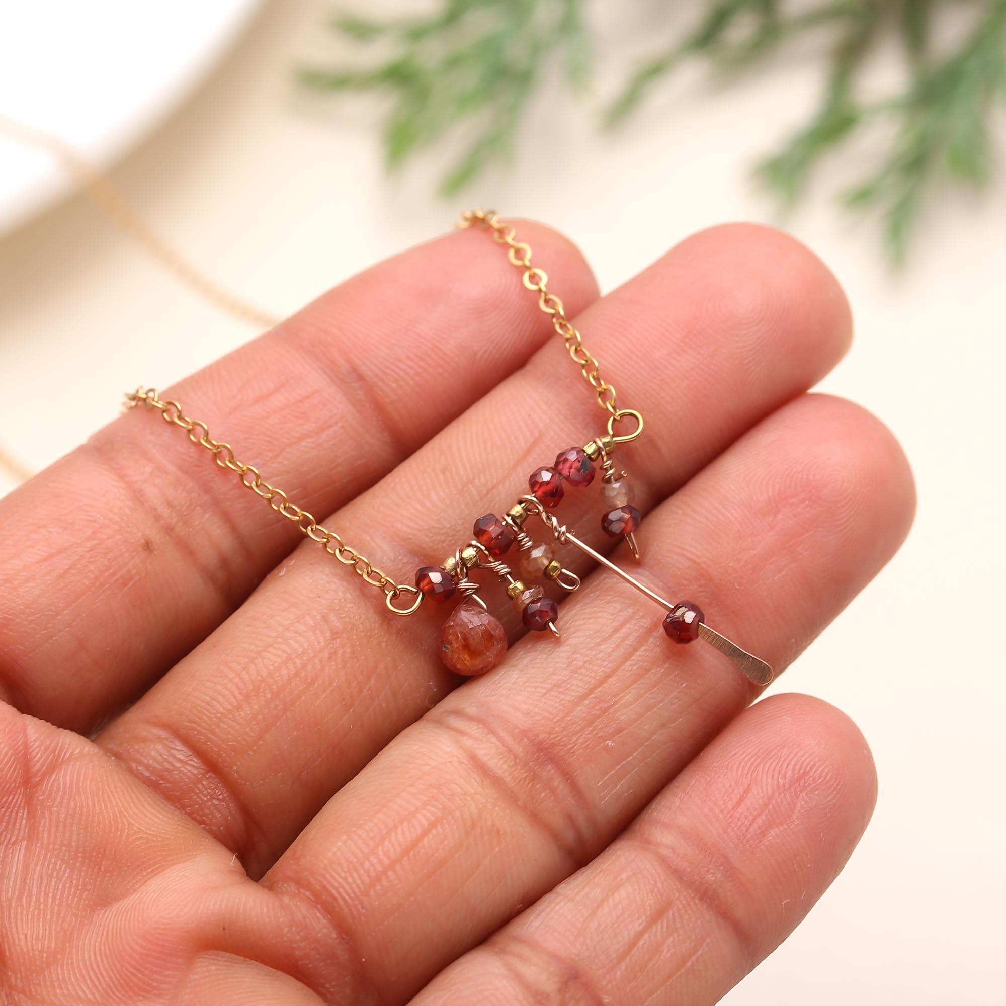 925 Silver Garnet Cluster Drop Necklace